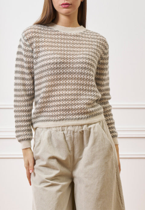 Maglia traforata a righe con lurex