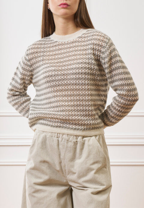 Maglia traforata a righe con lurex