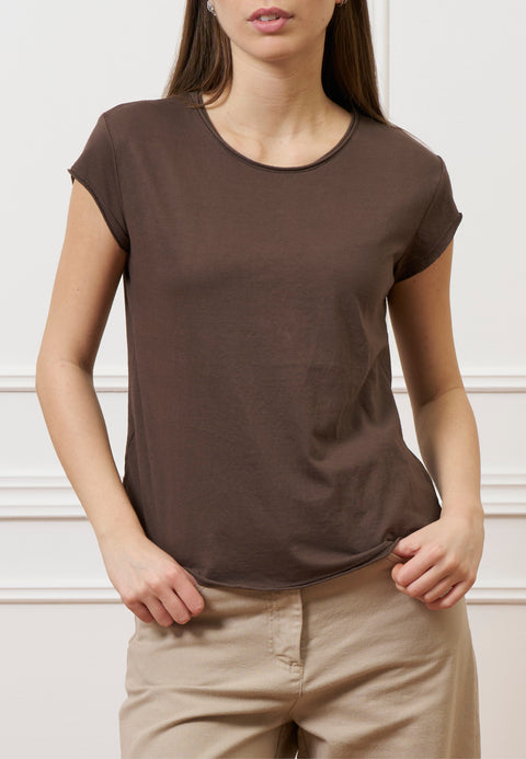 T-shirt mezza manica taglio vivo - MARRONE
