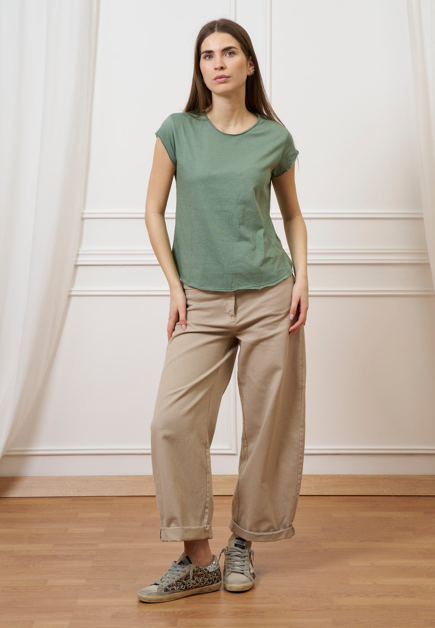 T-shirt mezza manica taglio vivo - SALVIA