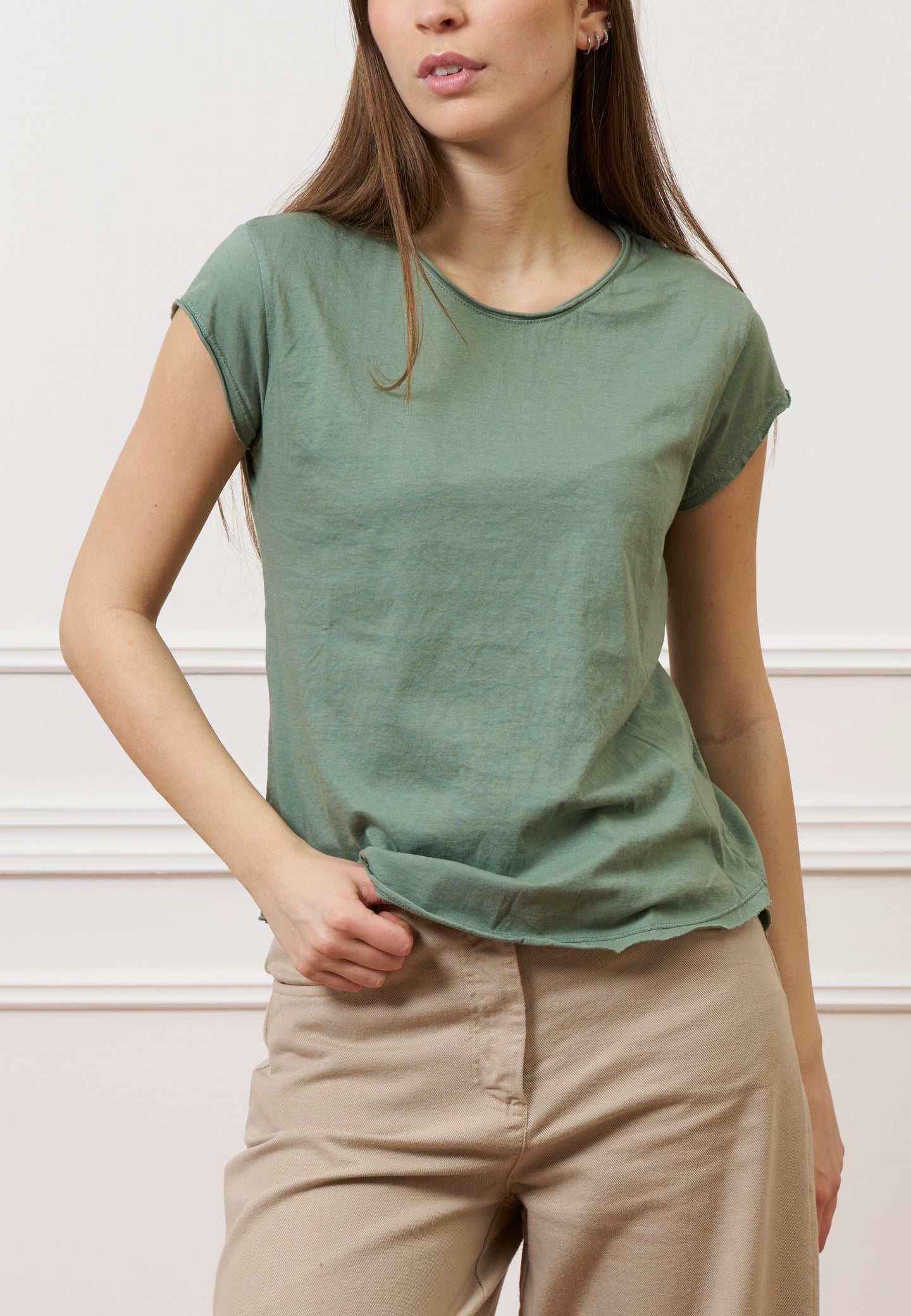 T-shirt mezza manica taglio vivo - SALVIA