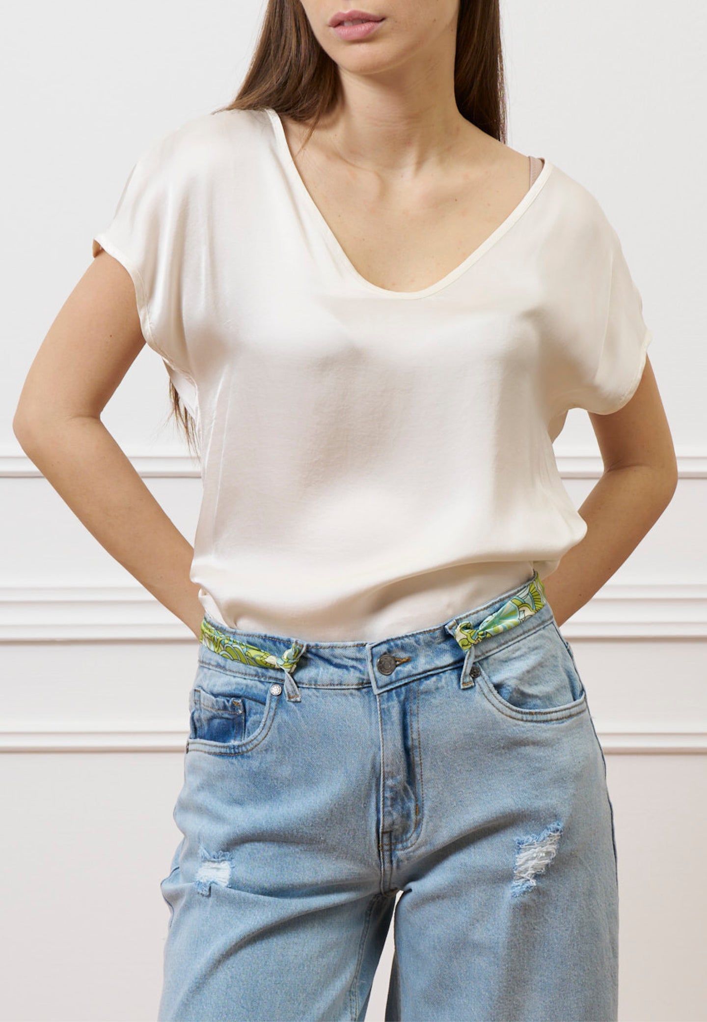 Blusa in raso a maniche corte - AVORIO