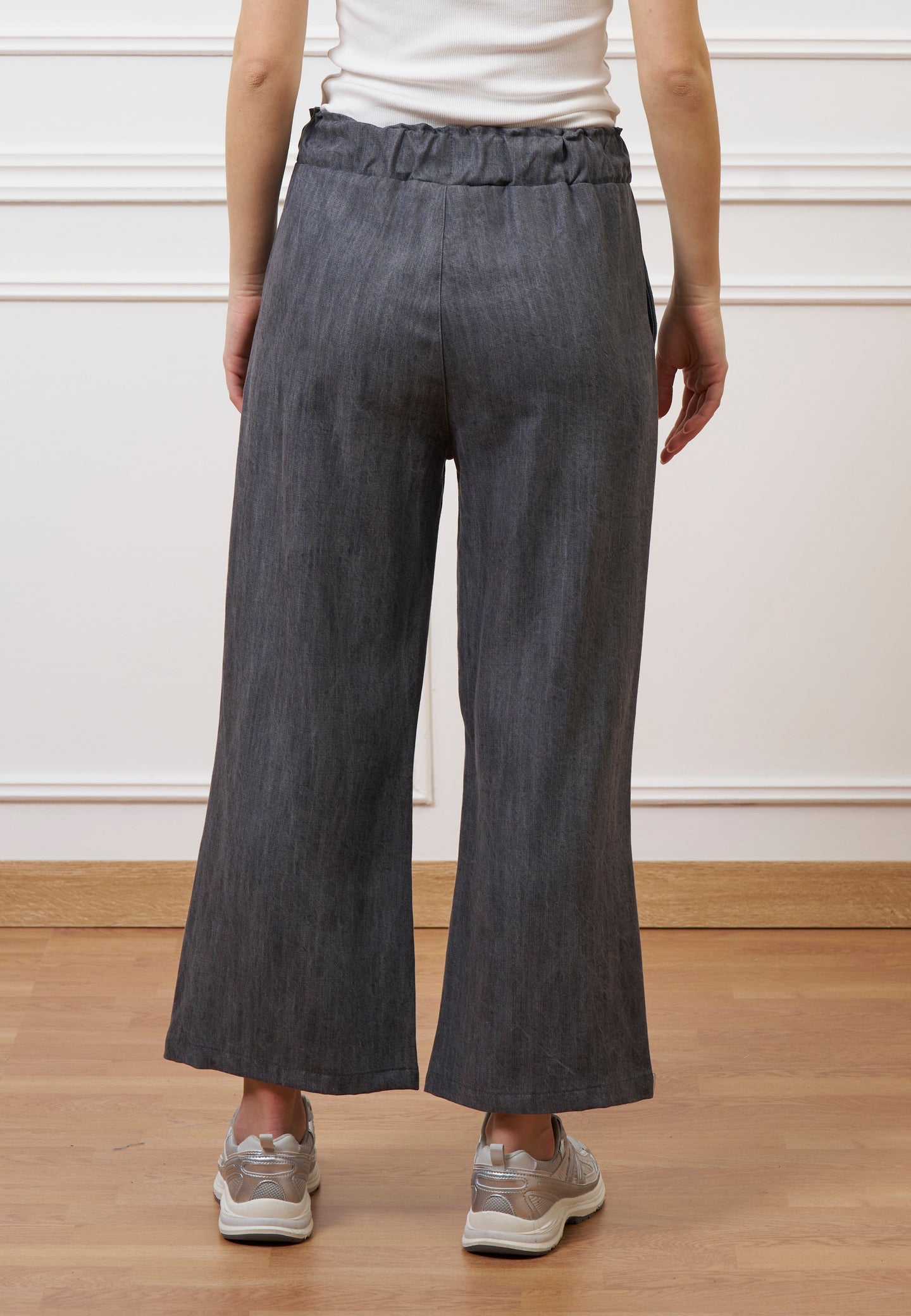 Pantalone palazzo in tencel - GRIGIO MEDIO
