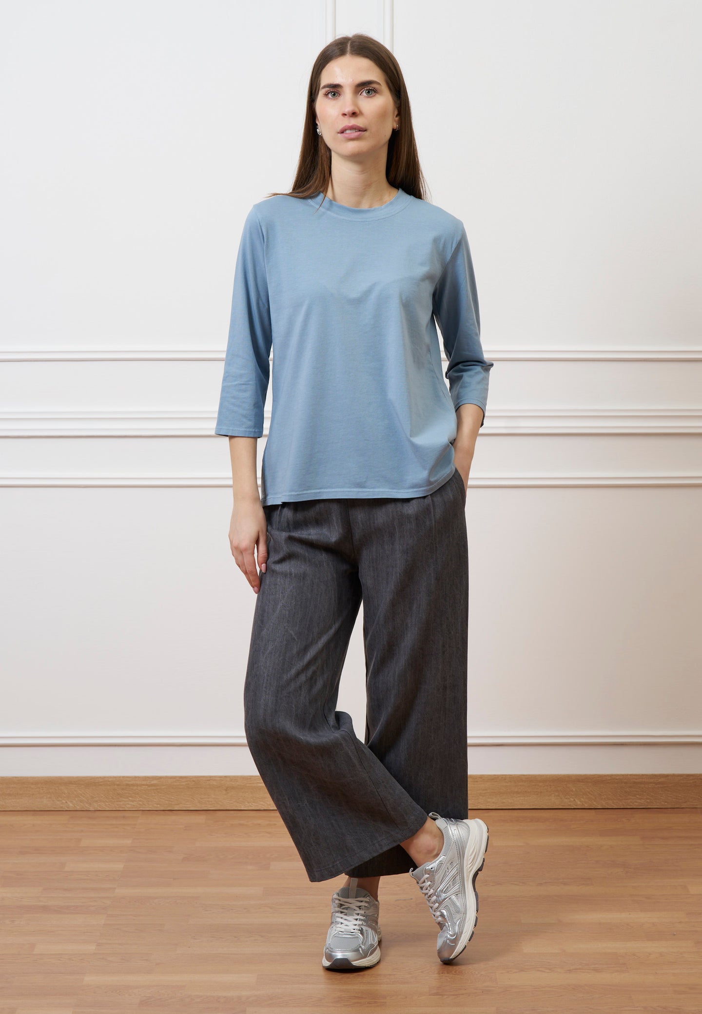 Pantalone palazzo in tencel - GRIGIO MEDIO