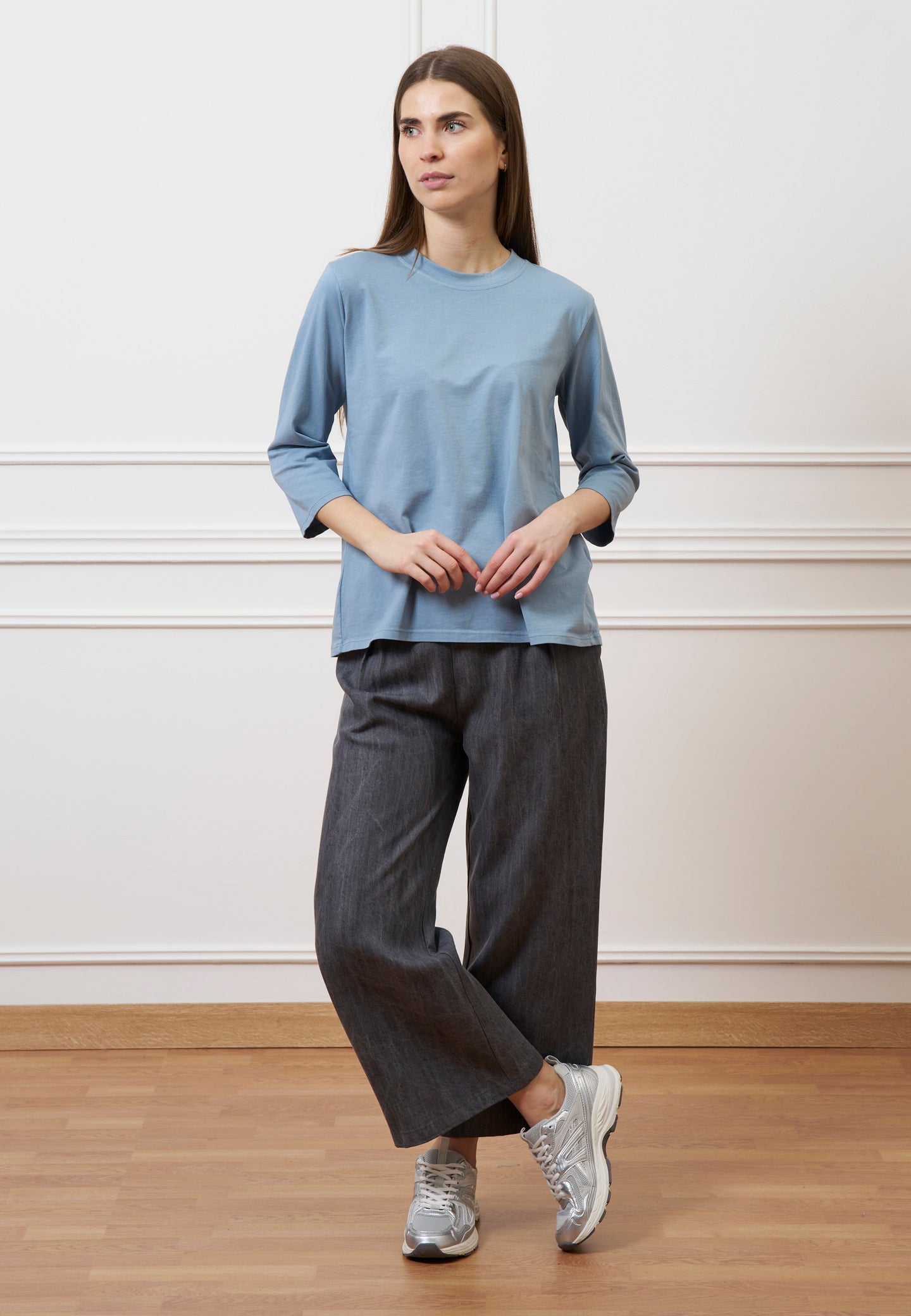 Pantalone palazzo in tencel - GRIGIO MEDIO