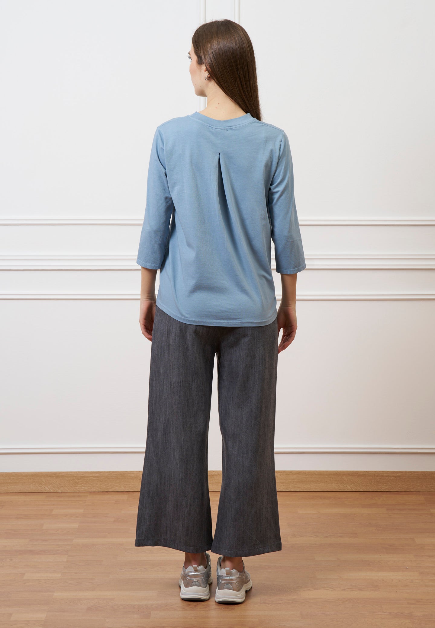 Pantalone palazzo in tencel - GRIGIO MEDIO