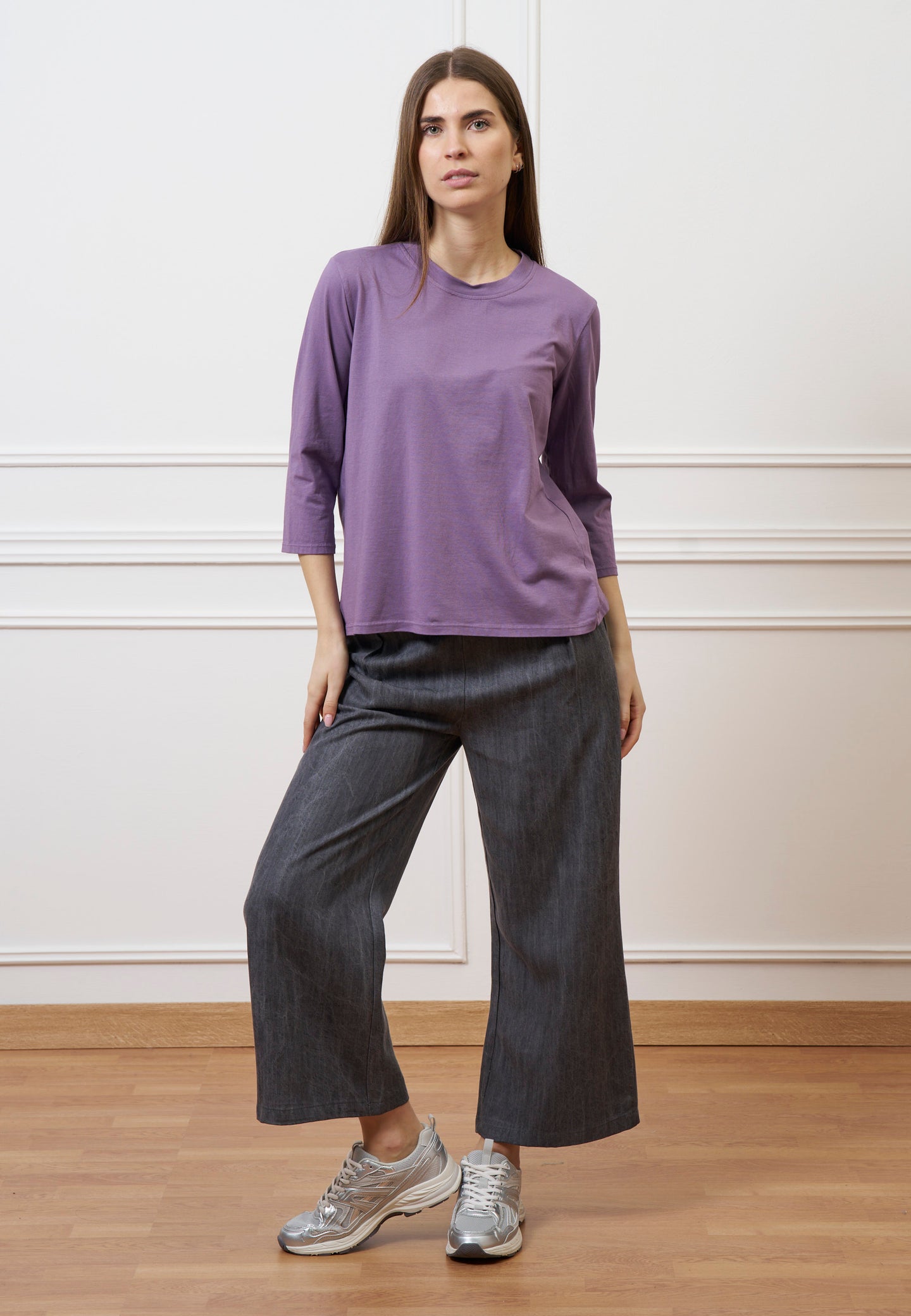 Pantalone palazzo in tencel - GRIGIO MEDIO
