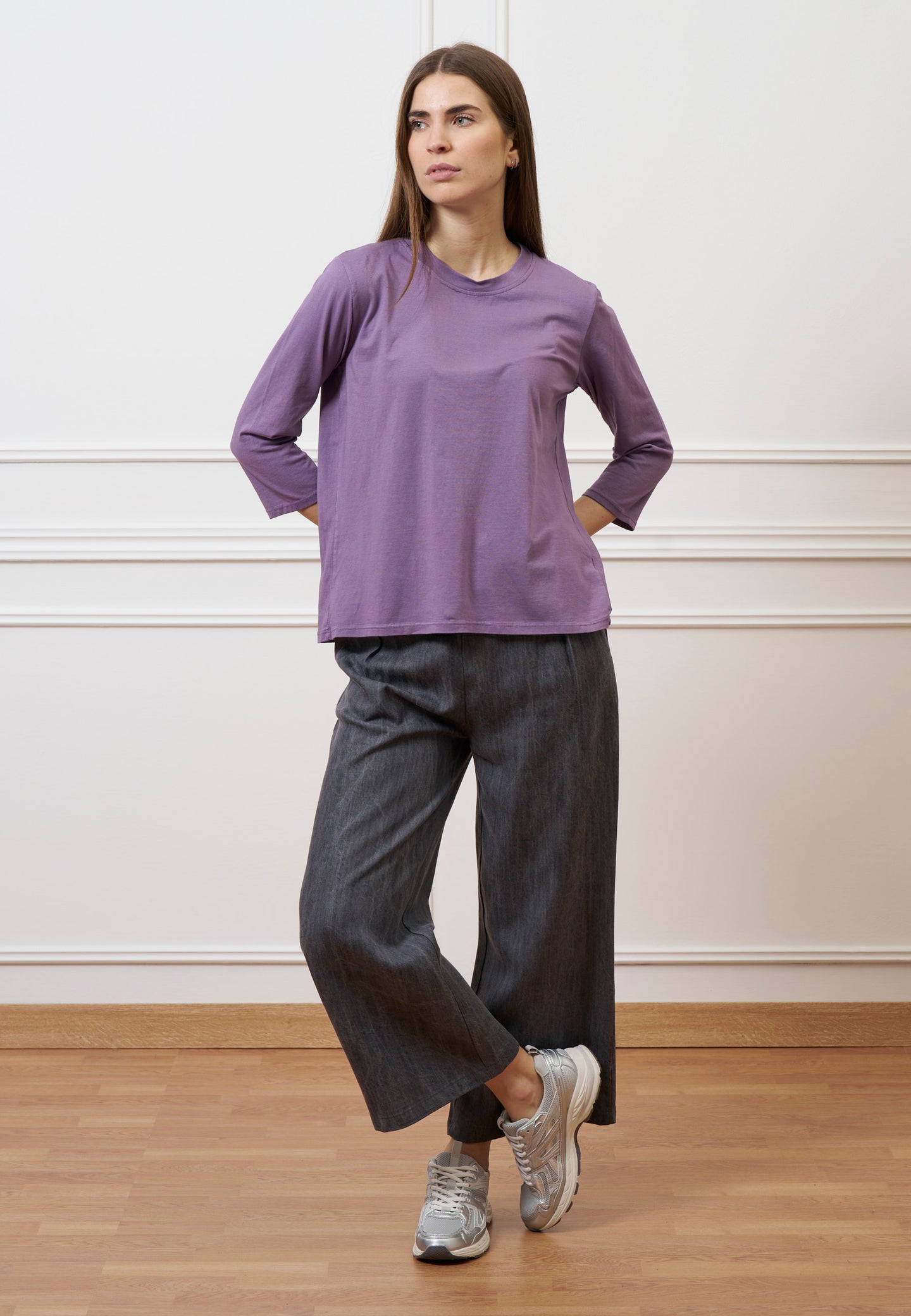Pantalone palazzo in tencel - GRIGIO MEDIO