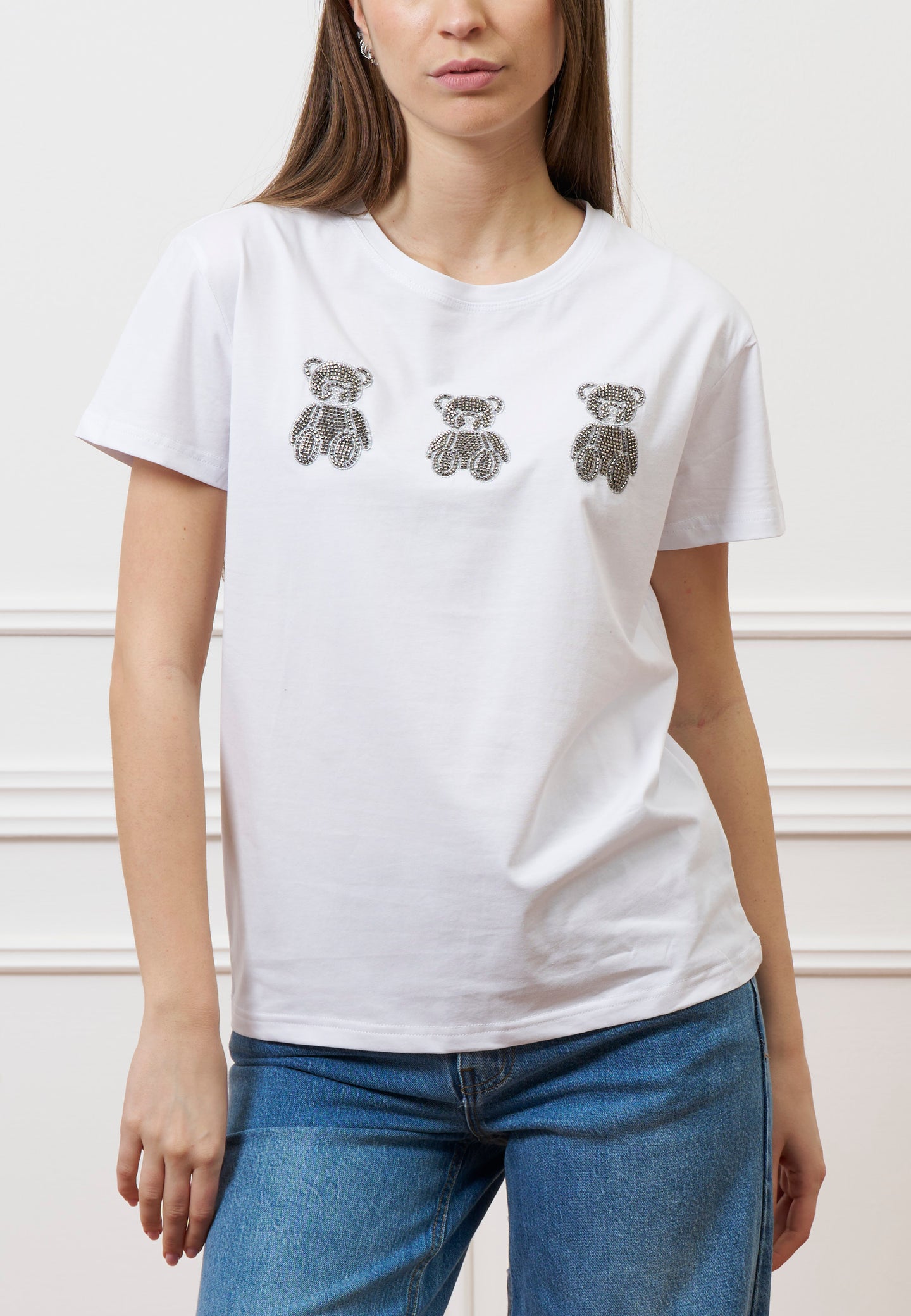 T-shirt con orsetti perline - BIANCO