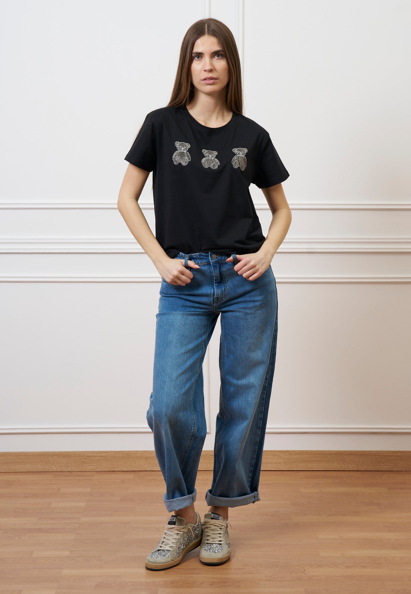 T-shirt con orsetti perline - NERO