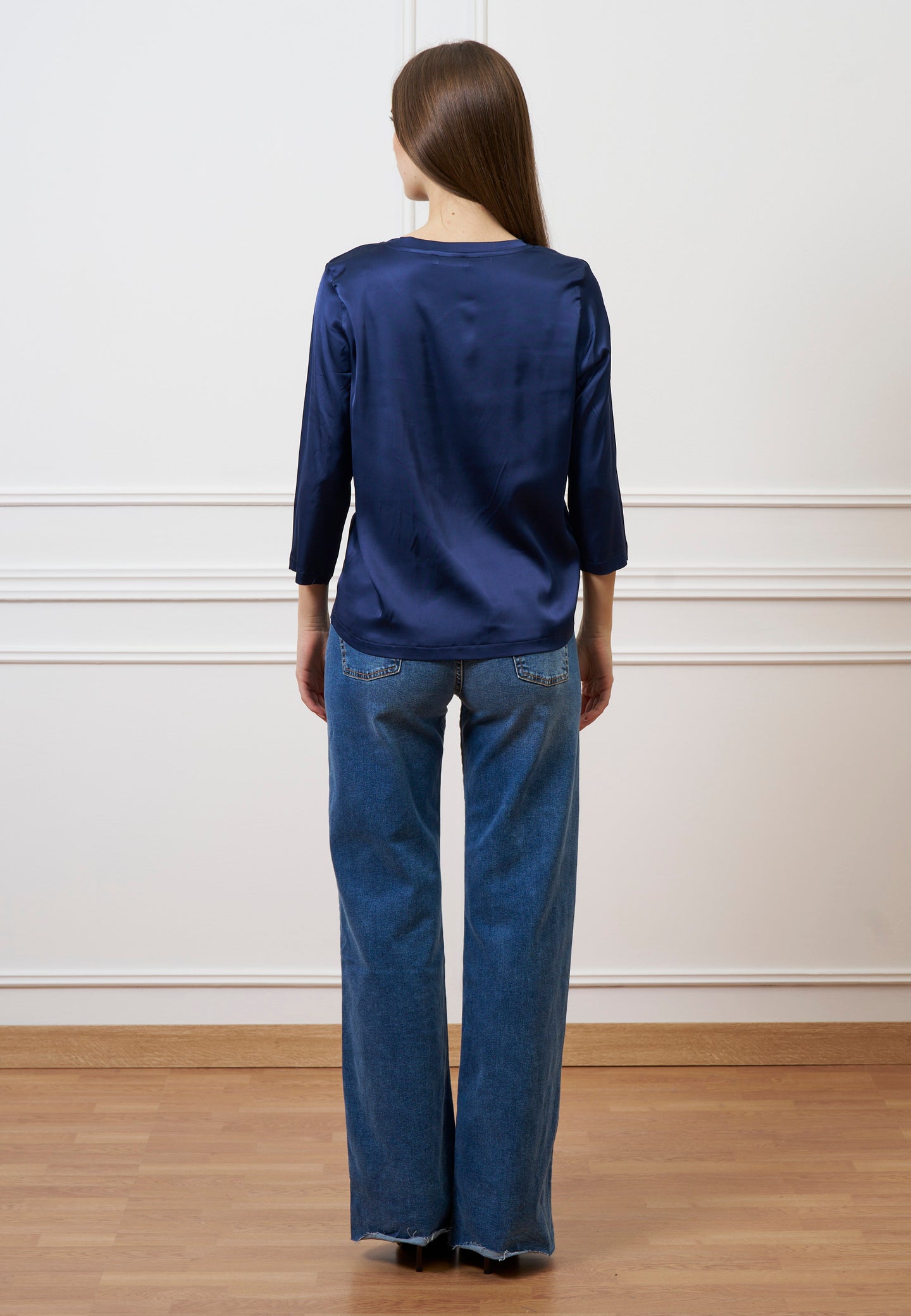 Blusa in raso maniche trequarti - BLU