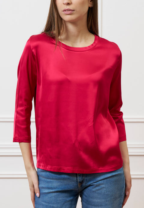 Blusa in raso maniche trequarti - ROSSO