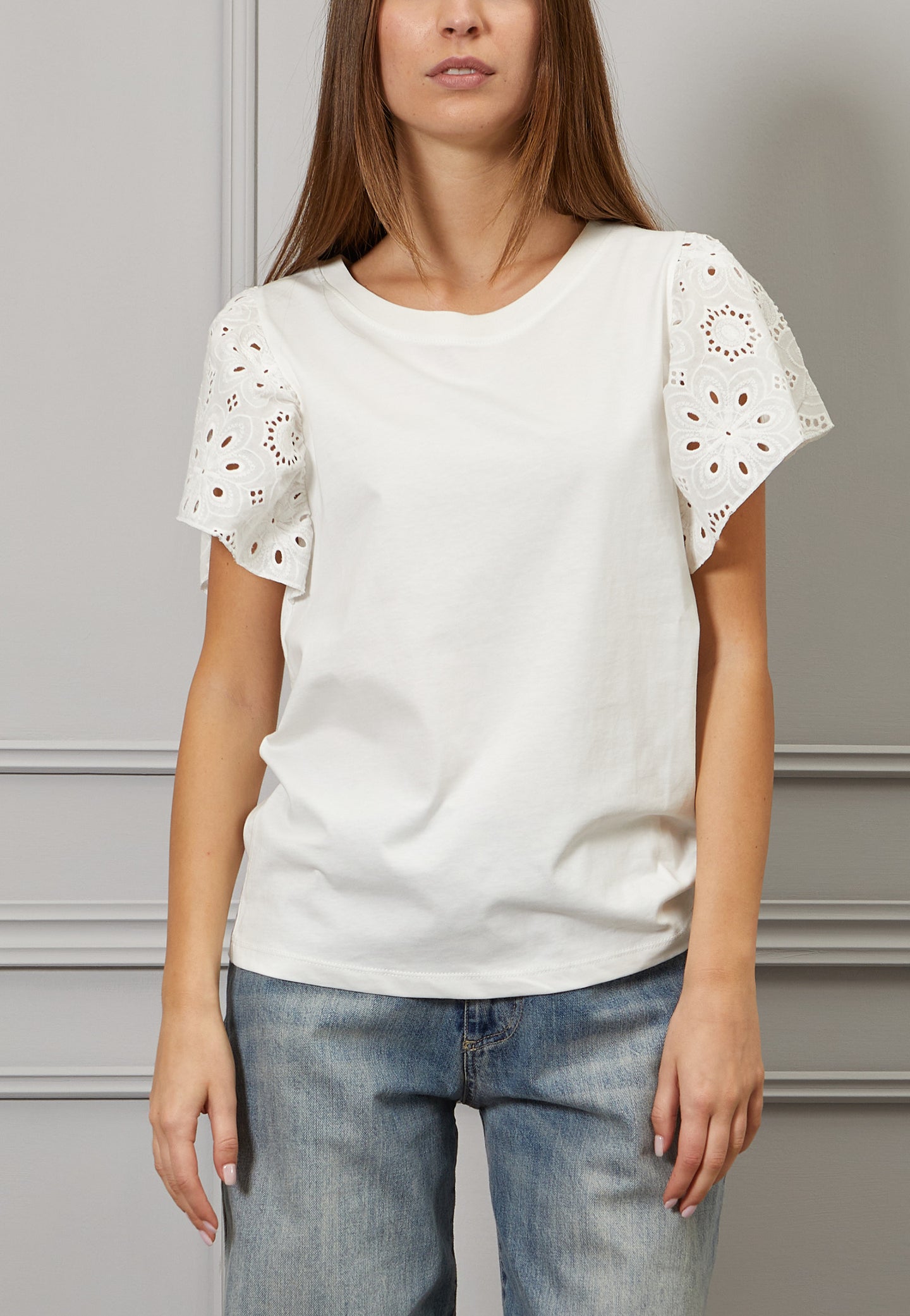 T-shirt maniche sangallo
