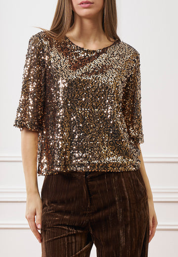 T-shirt girocollo con paillettes