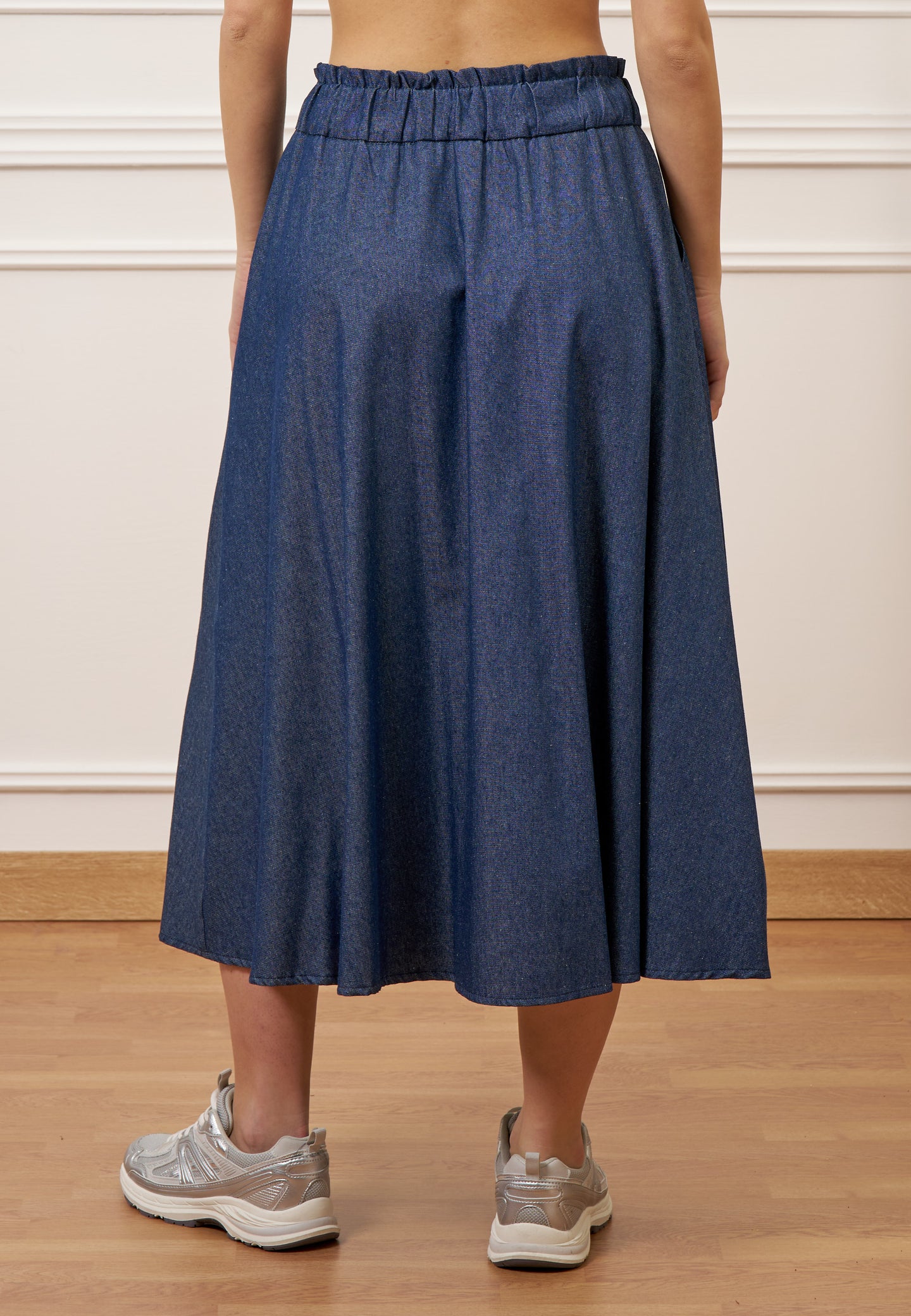 Gonna midi a ruota effetto denim