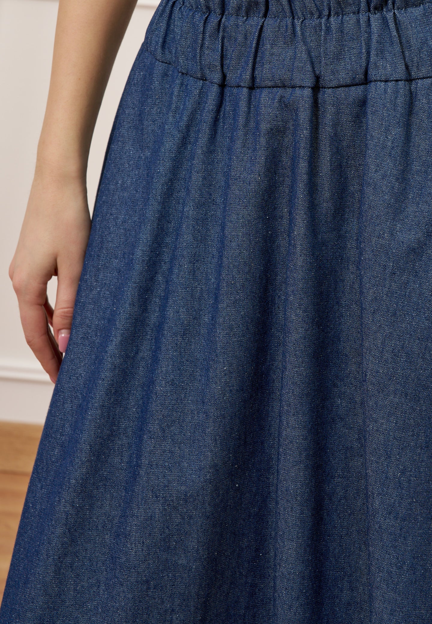 Gonna midi a ruota effetto denim