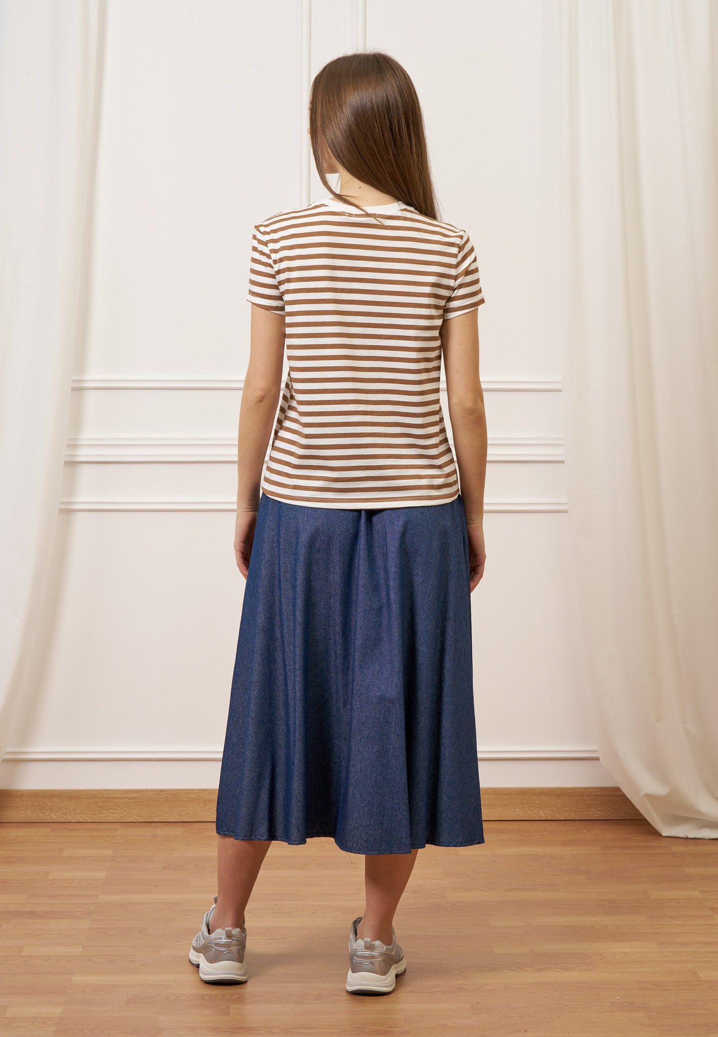 Gonna midi a ruota effetto denim