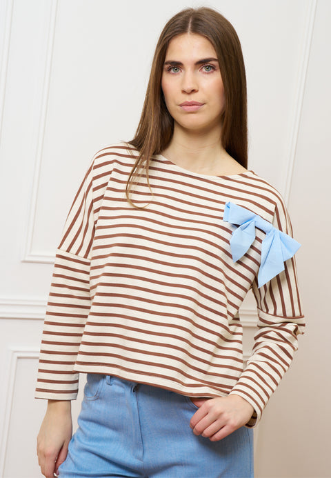 Felpa a righe con fiocco - AVORIO/TABACCO