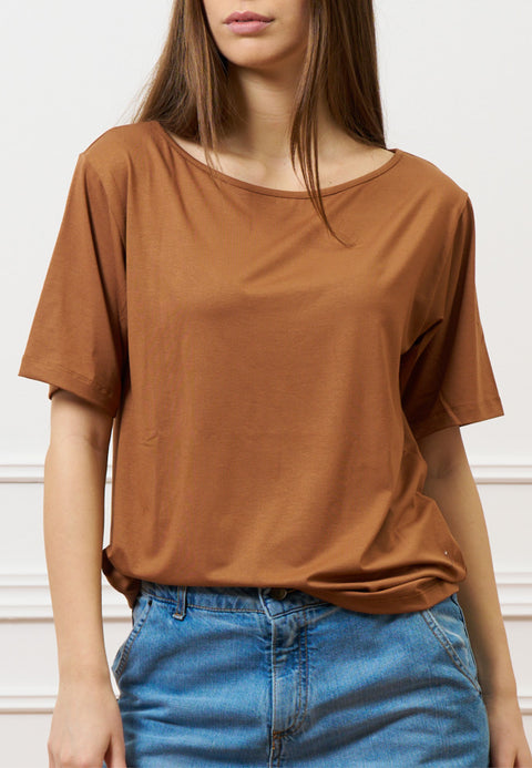 T-shirt ampia in viscosa - TABACCO