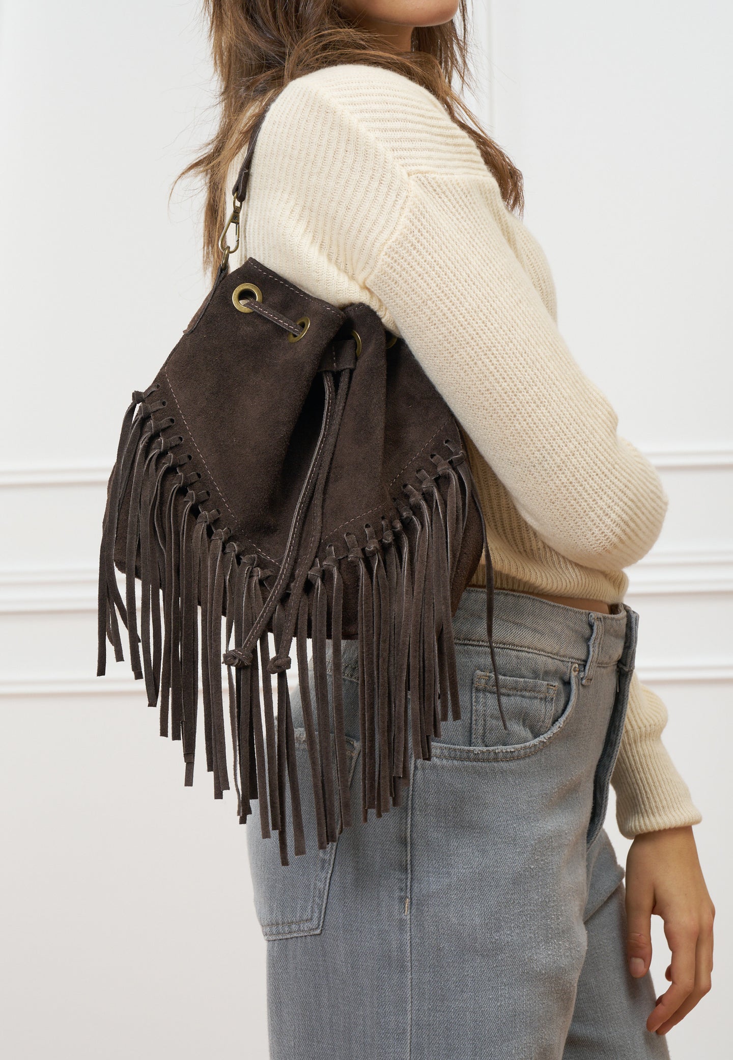 Borsa secchiello con frange