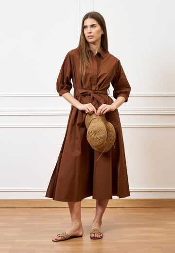Vestito lungo in cotone - TABACCO