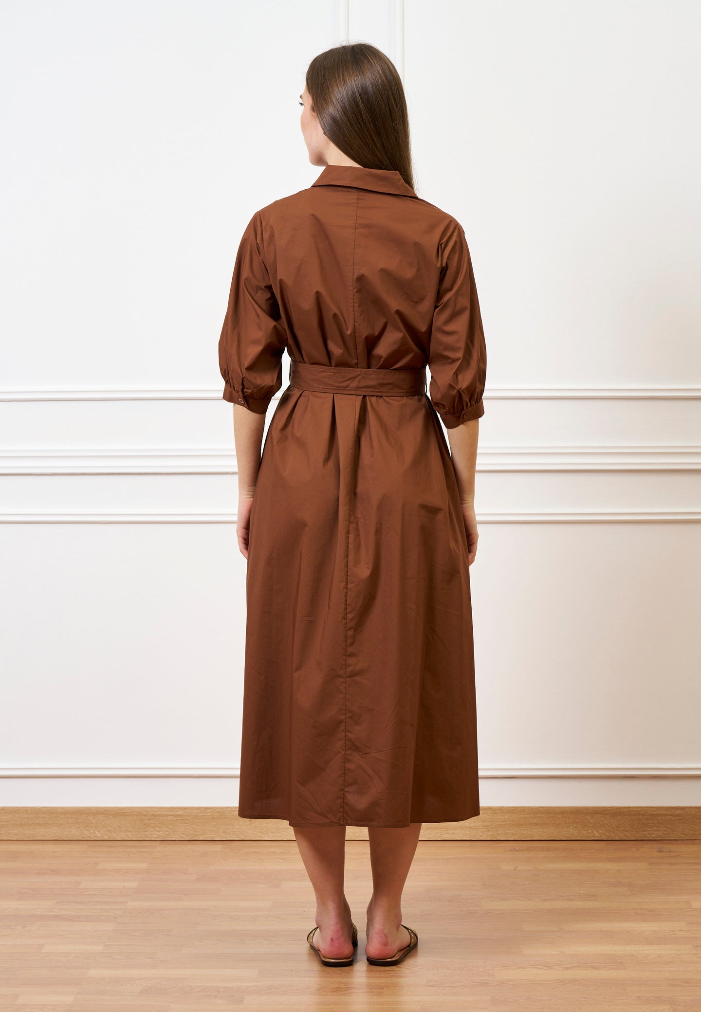 Vestito lungo in cotone - TABACCO