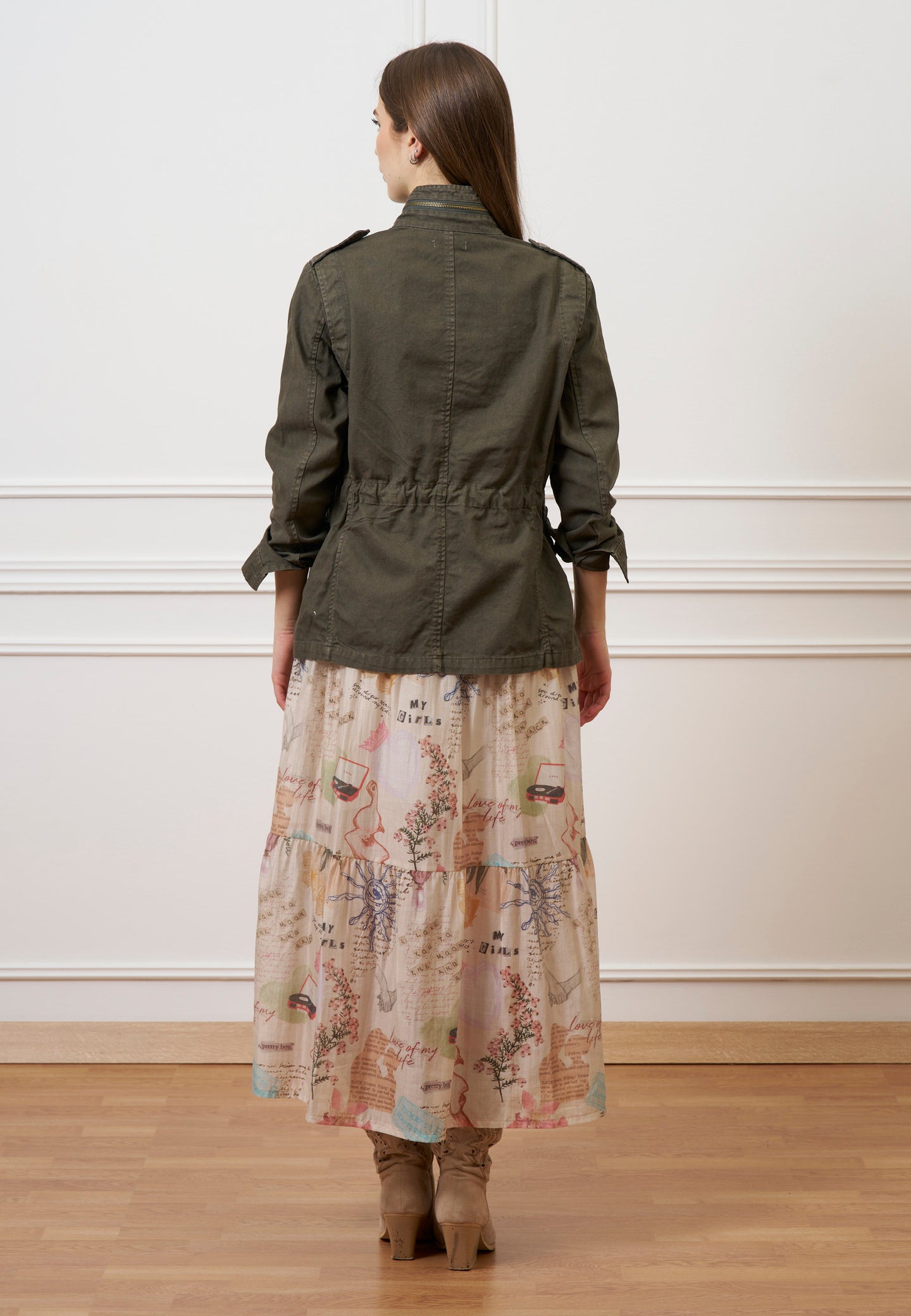 Vestito lungo chemisier con cintura - AVORIO/ROSA