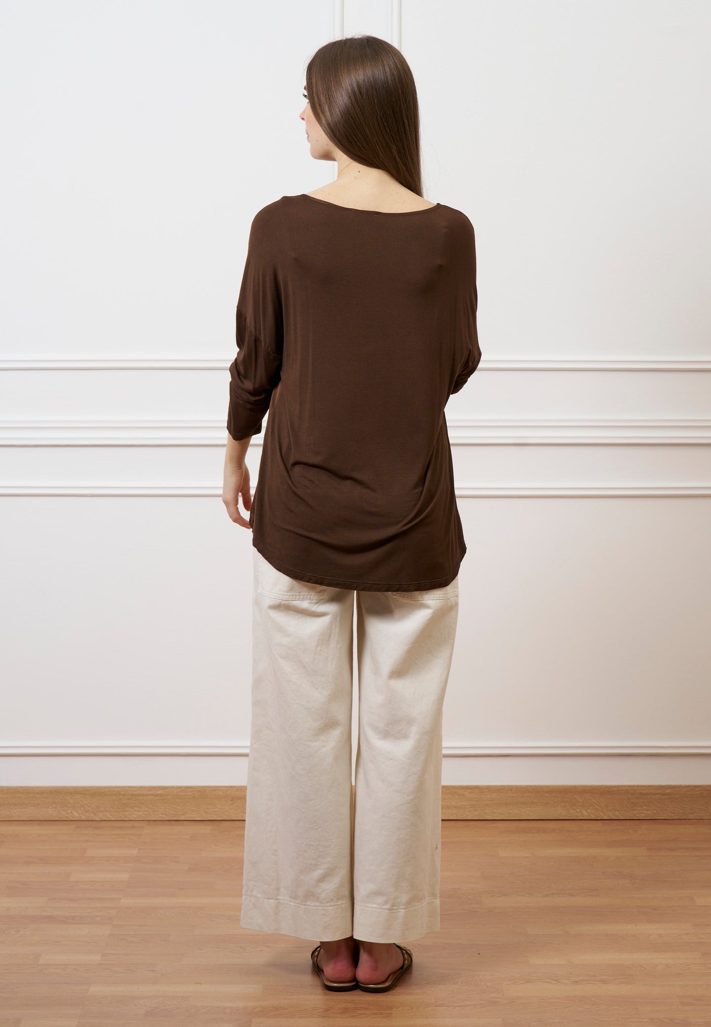 Blusa over in raso e jersey - MARRONE