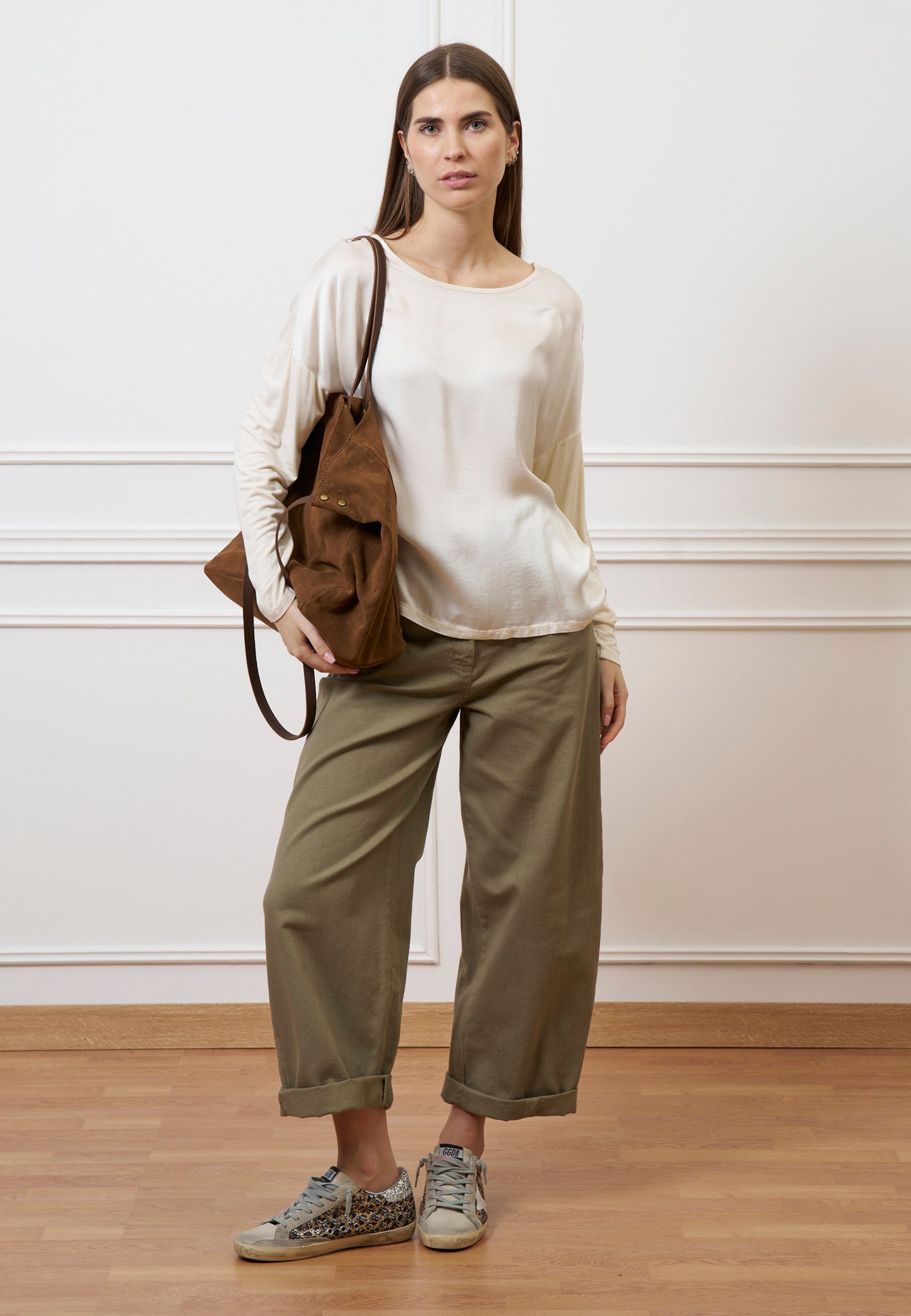 Blusa over in raso e jersey - AVORIO