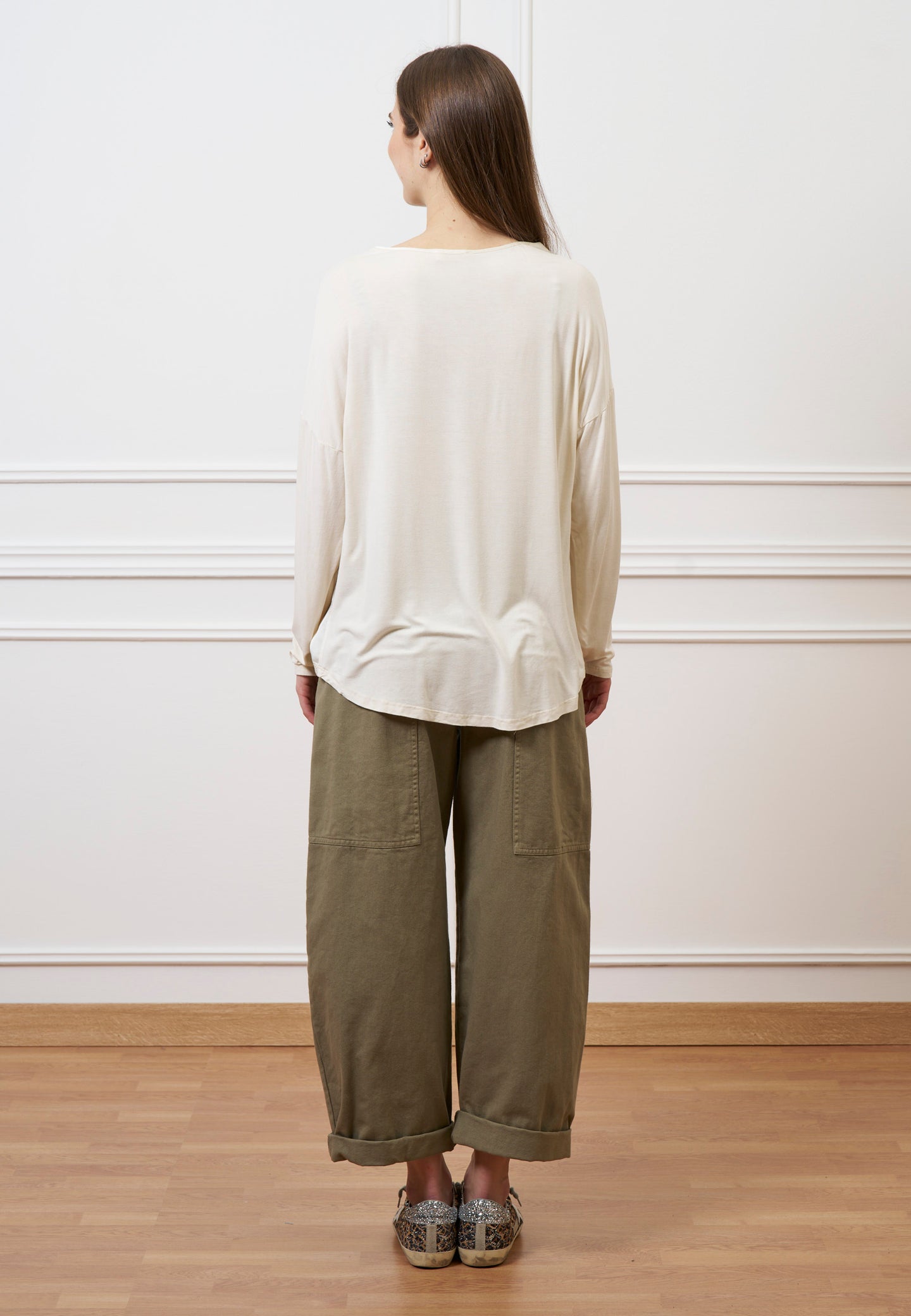 Blusa over in raso e jersey - AVORIO