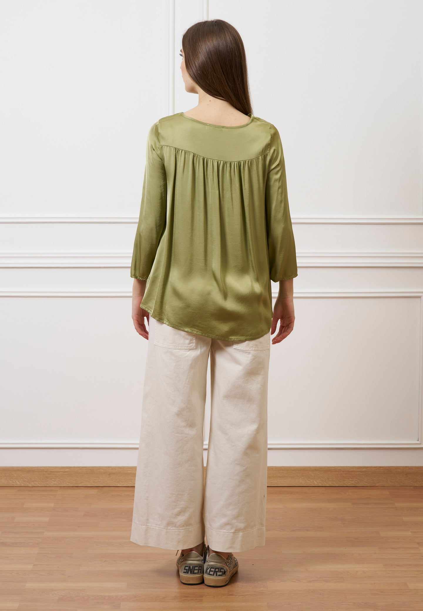 Blusa con taschino e arriccio retro - SALVIA