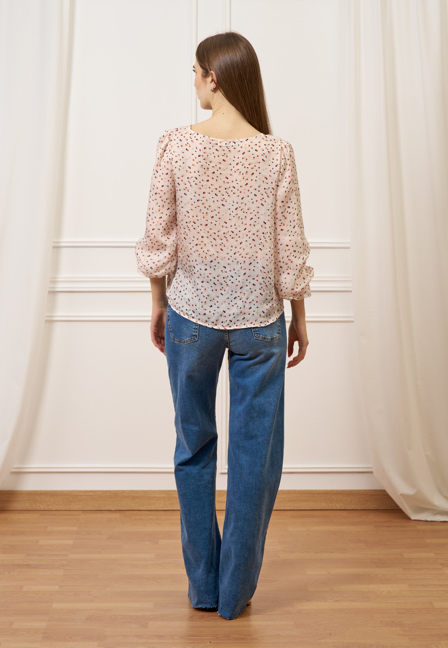 Blusa fantasia con polso volant - AVORIO/COCCIO
