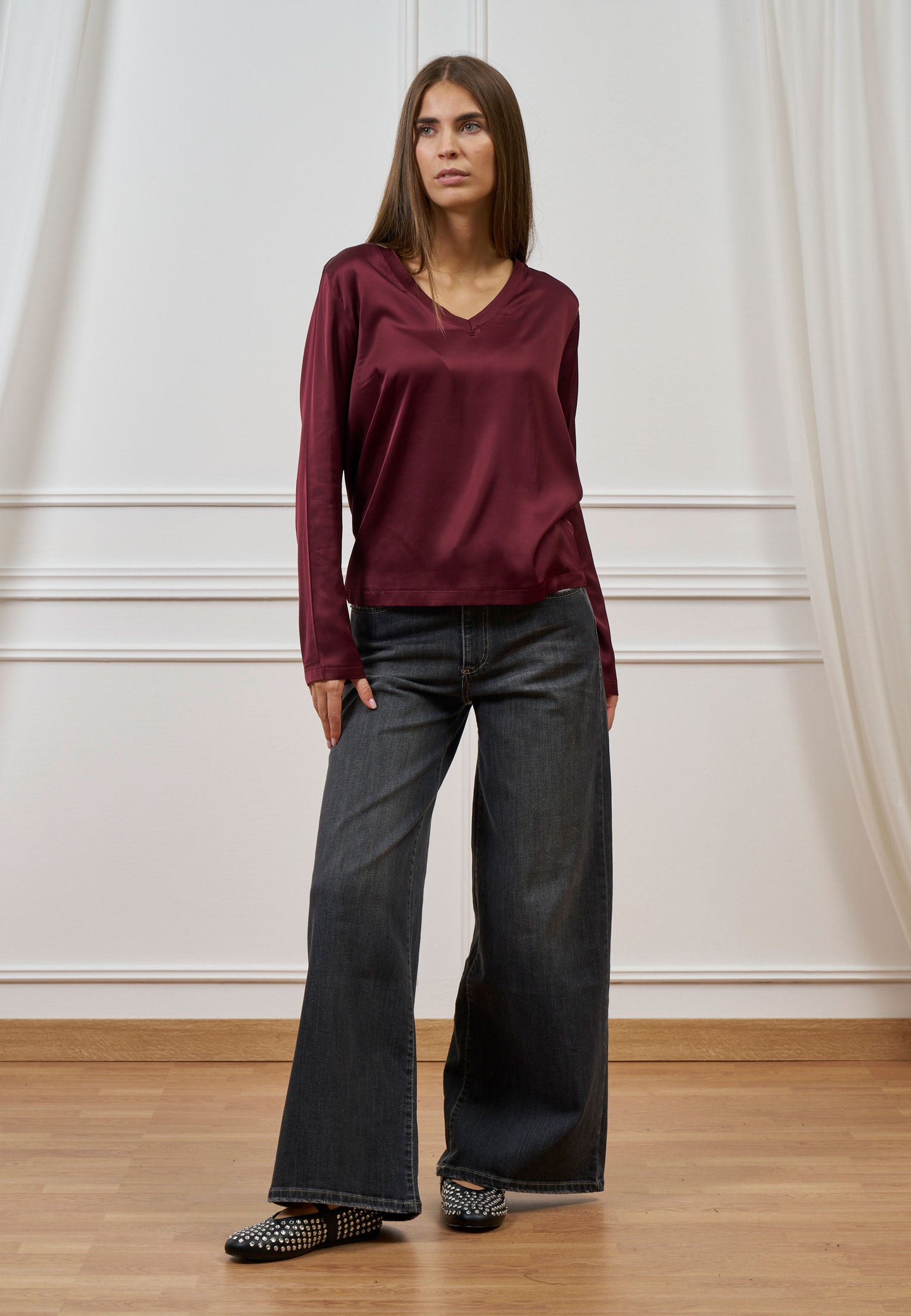 Blusa raso scollo a v