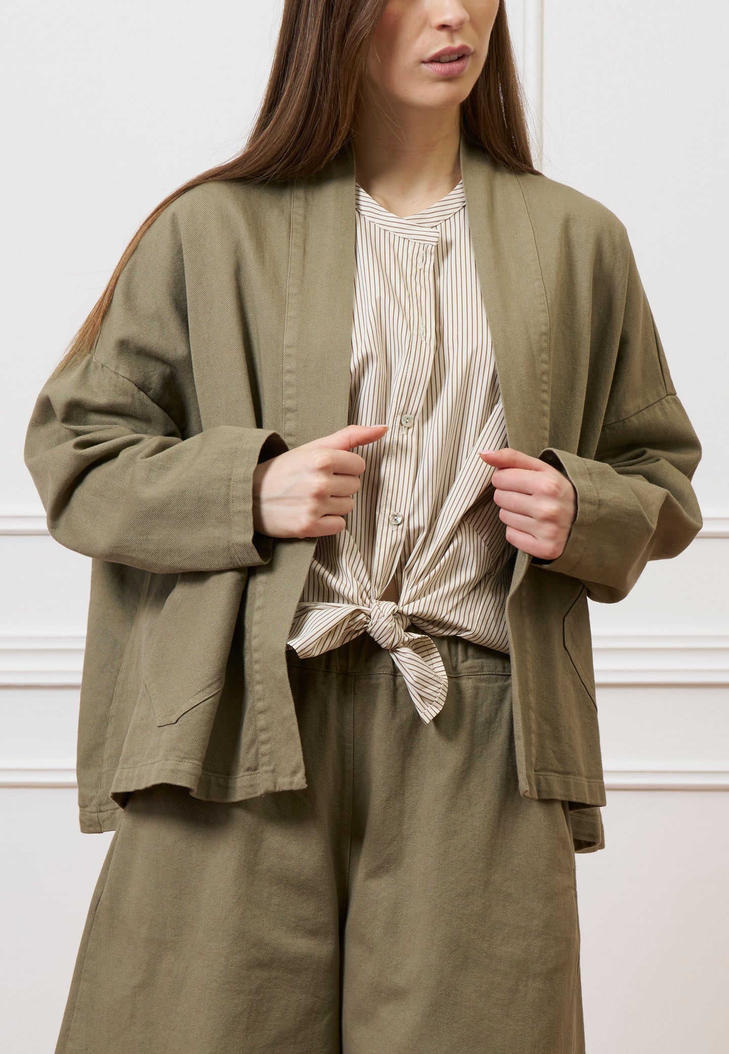 Camicia over in popeline rigato - AVORIO/NOCCIOLA