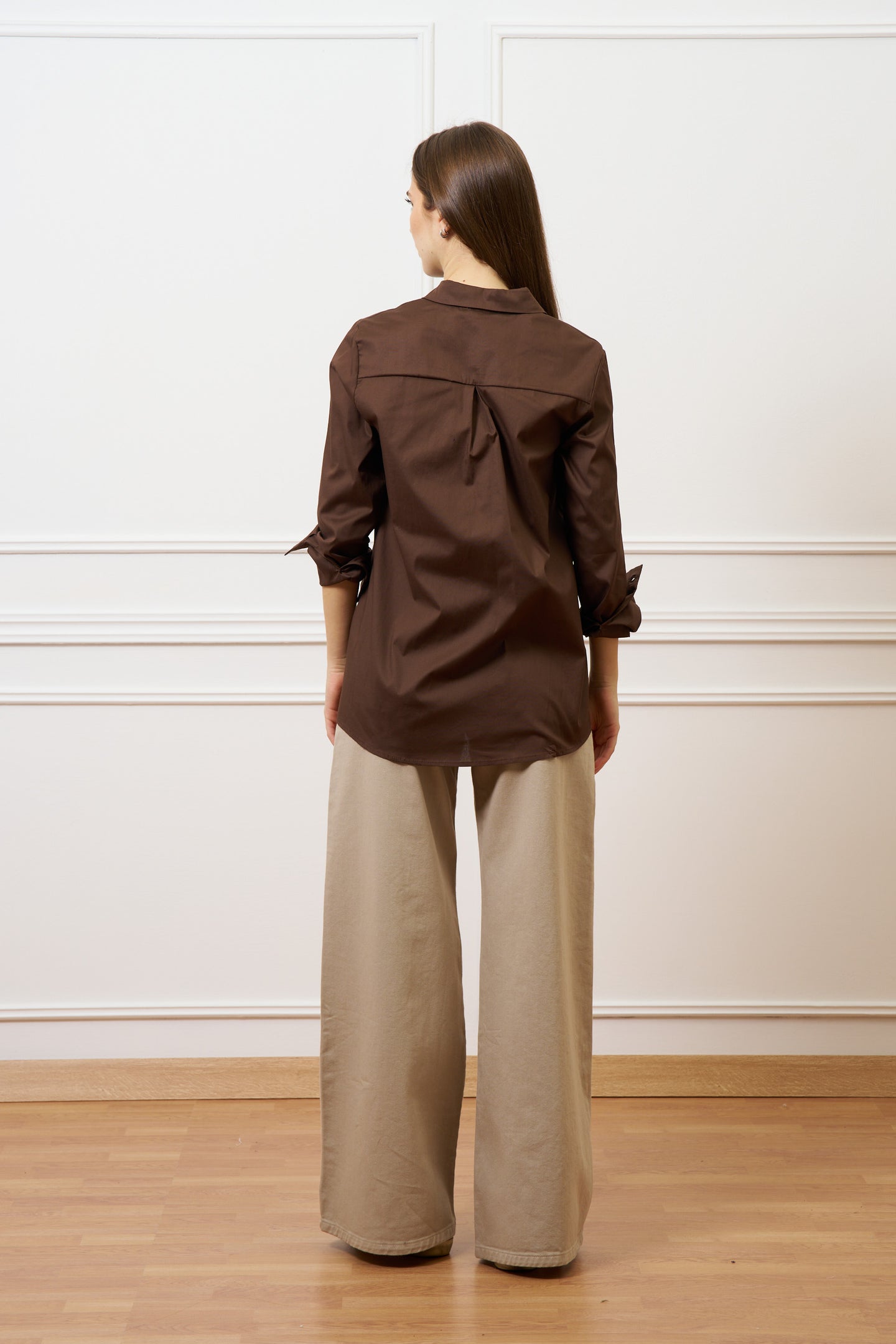 Camicia over lunga in cotone - MARRONE