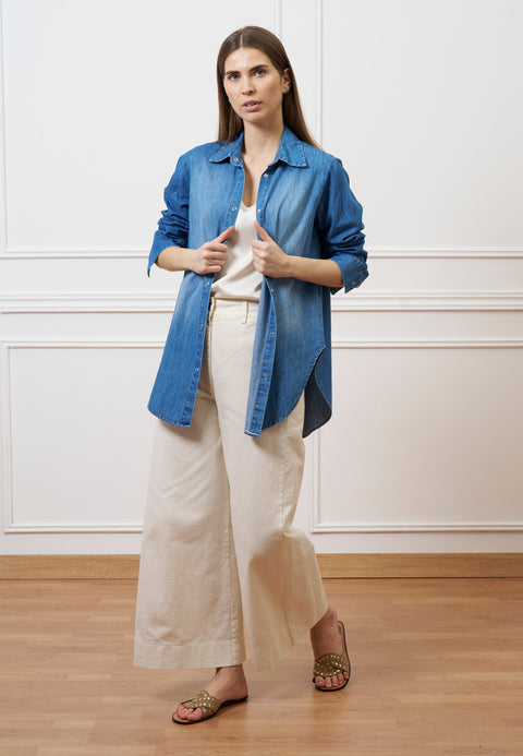 Camicia in denim con spacco sul retro - BLU