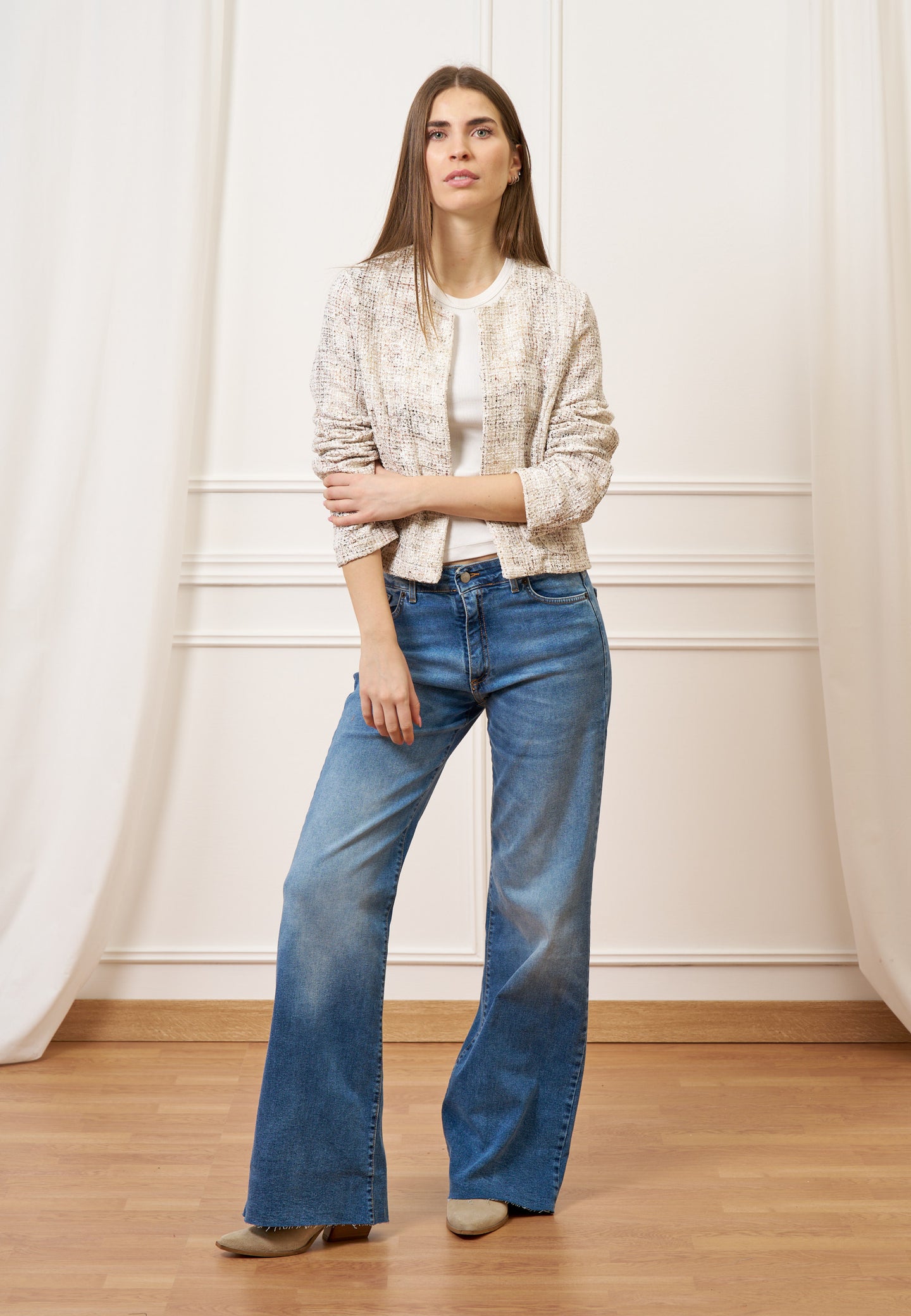 Giacca corta in tweed laminato