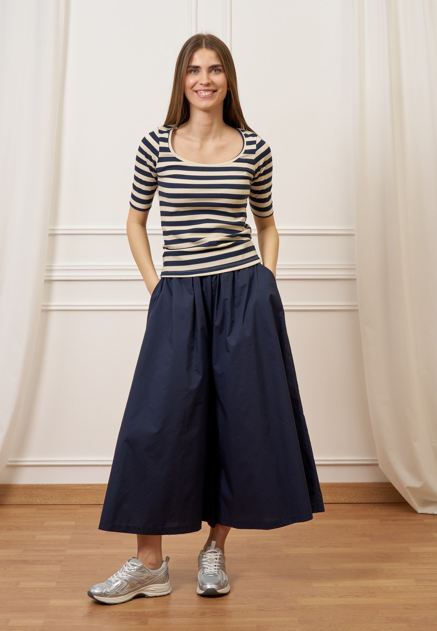 T-shirt a righe in costine stretch