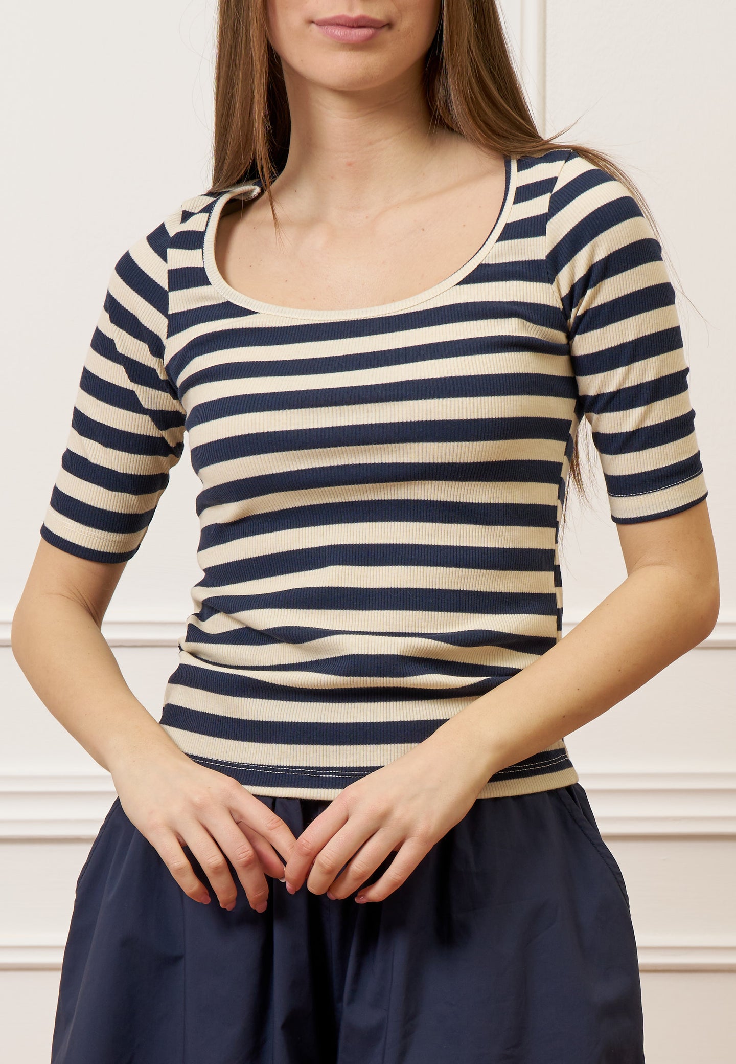 T-shirt a righe in costine stretch