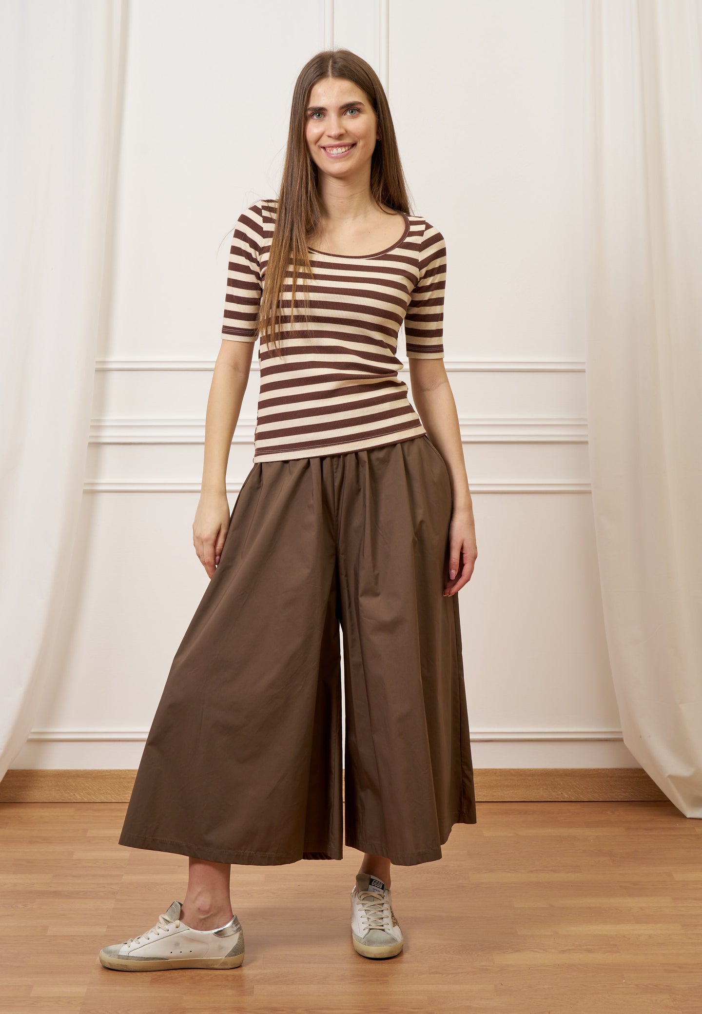 T-shirt a righe in costine stretch