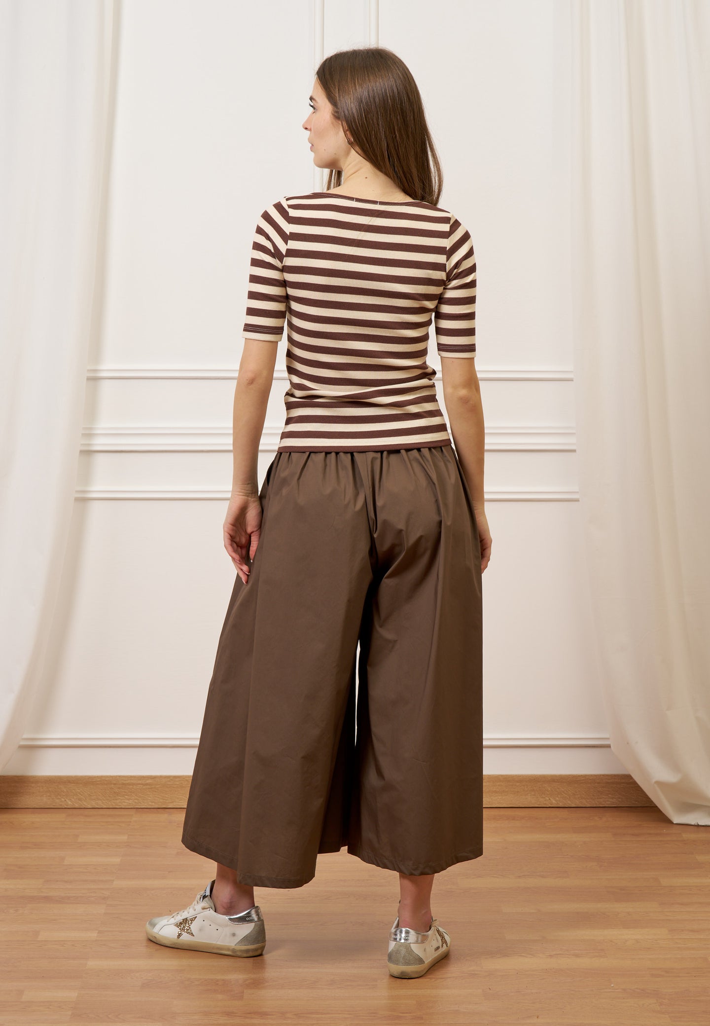 T-shirt a righe in costine stretch