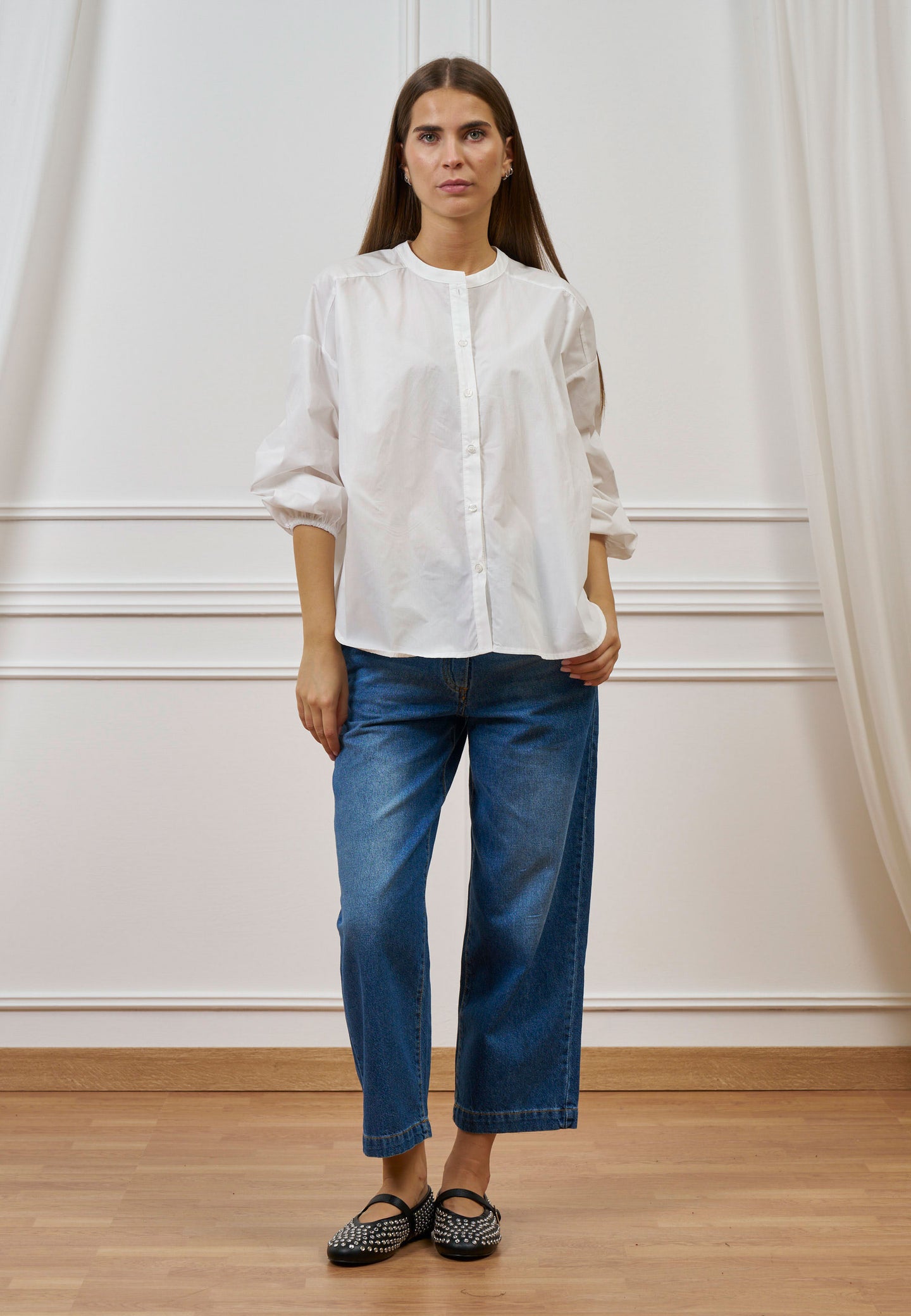 Camicia over con collo alla coreana