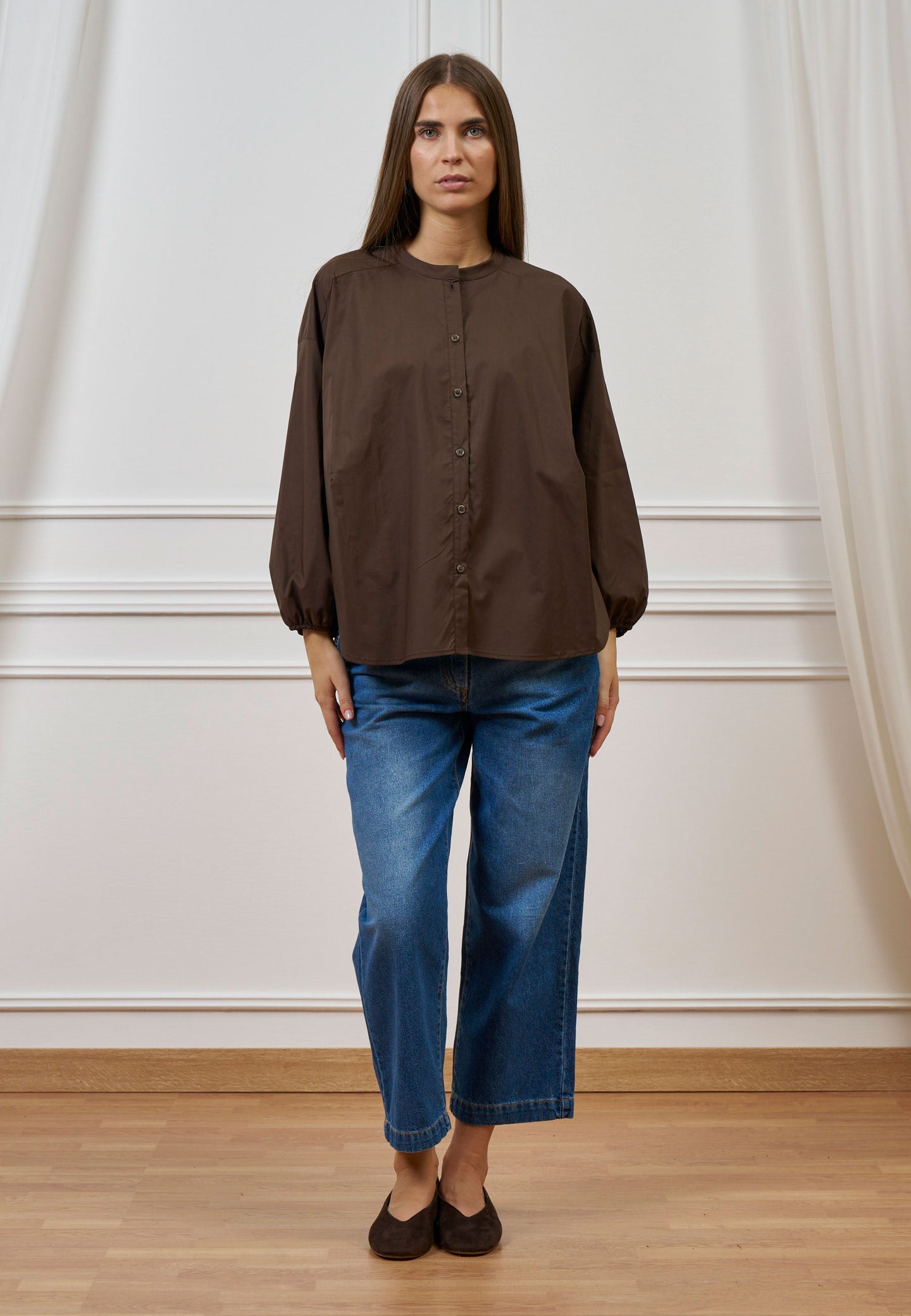 Camicia over con collo alla coreana