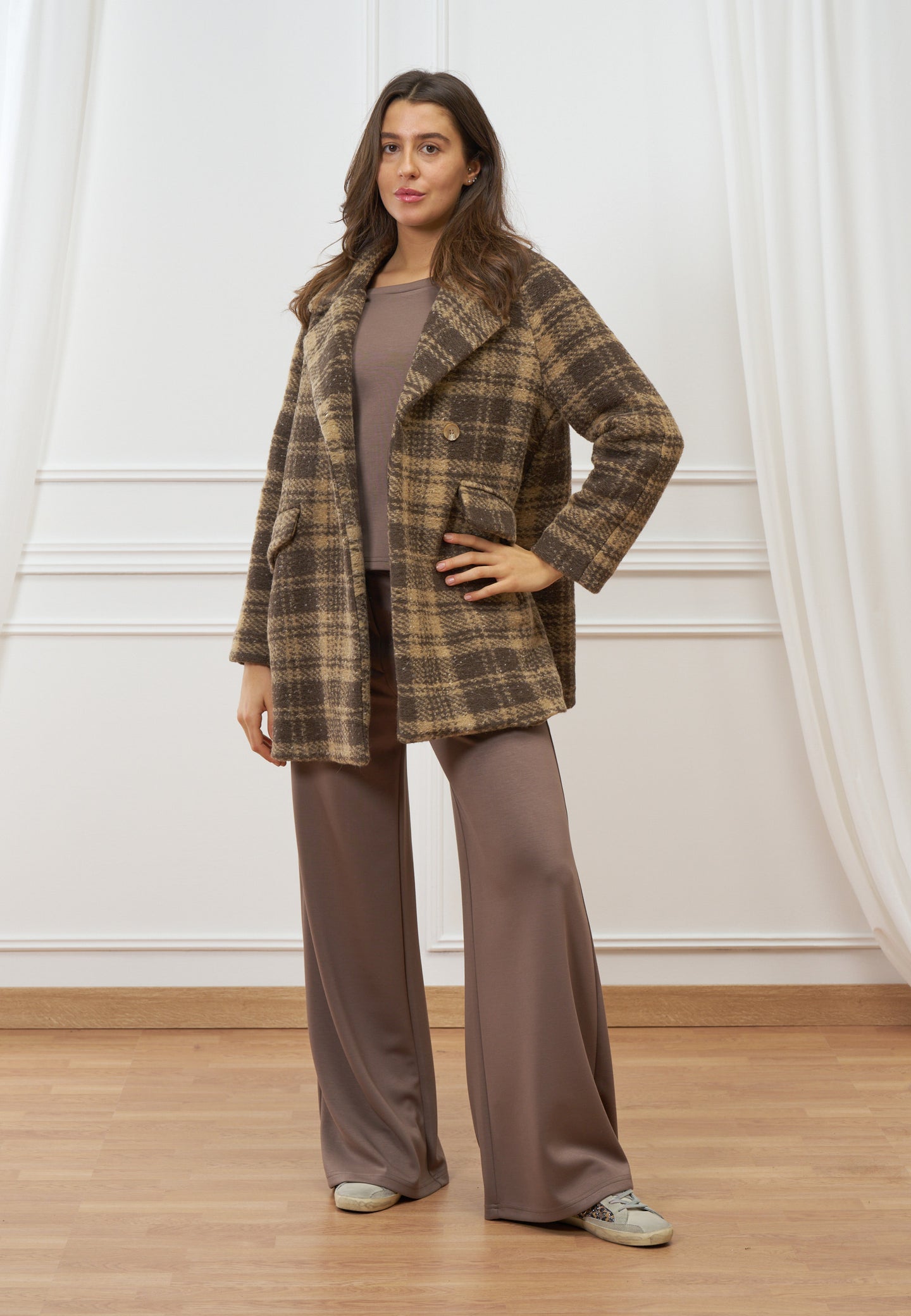 Cappotto over in lana a quadri