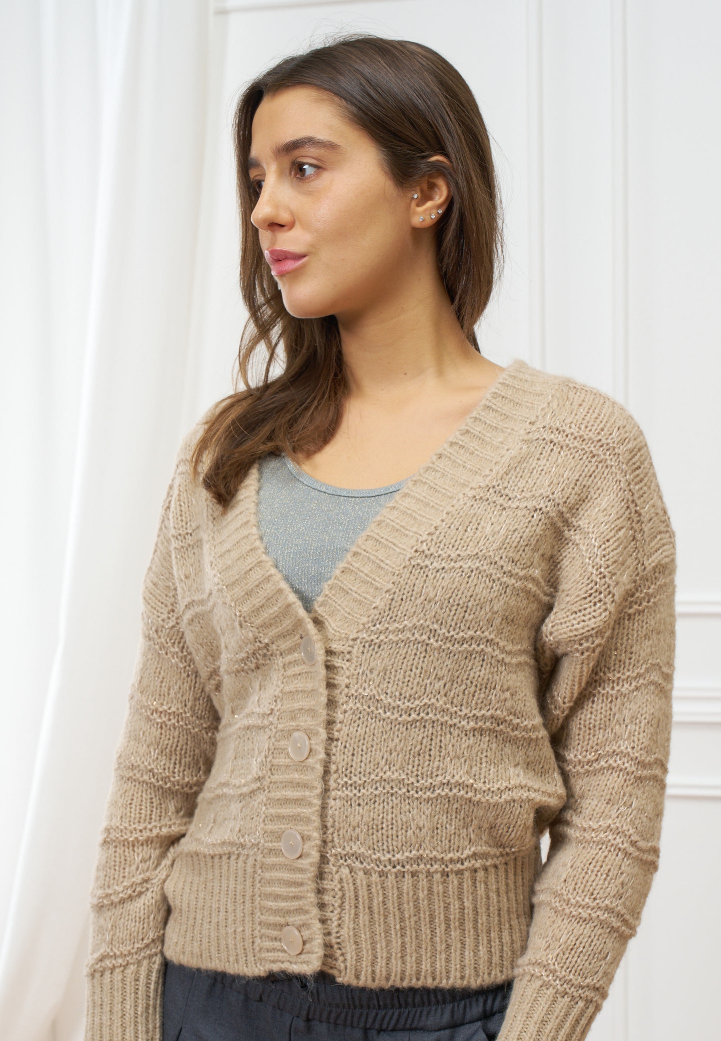 Cardigan lavorato con paillettes