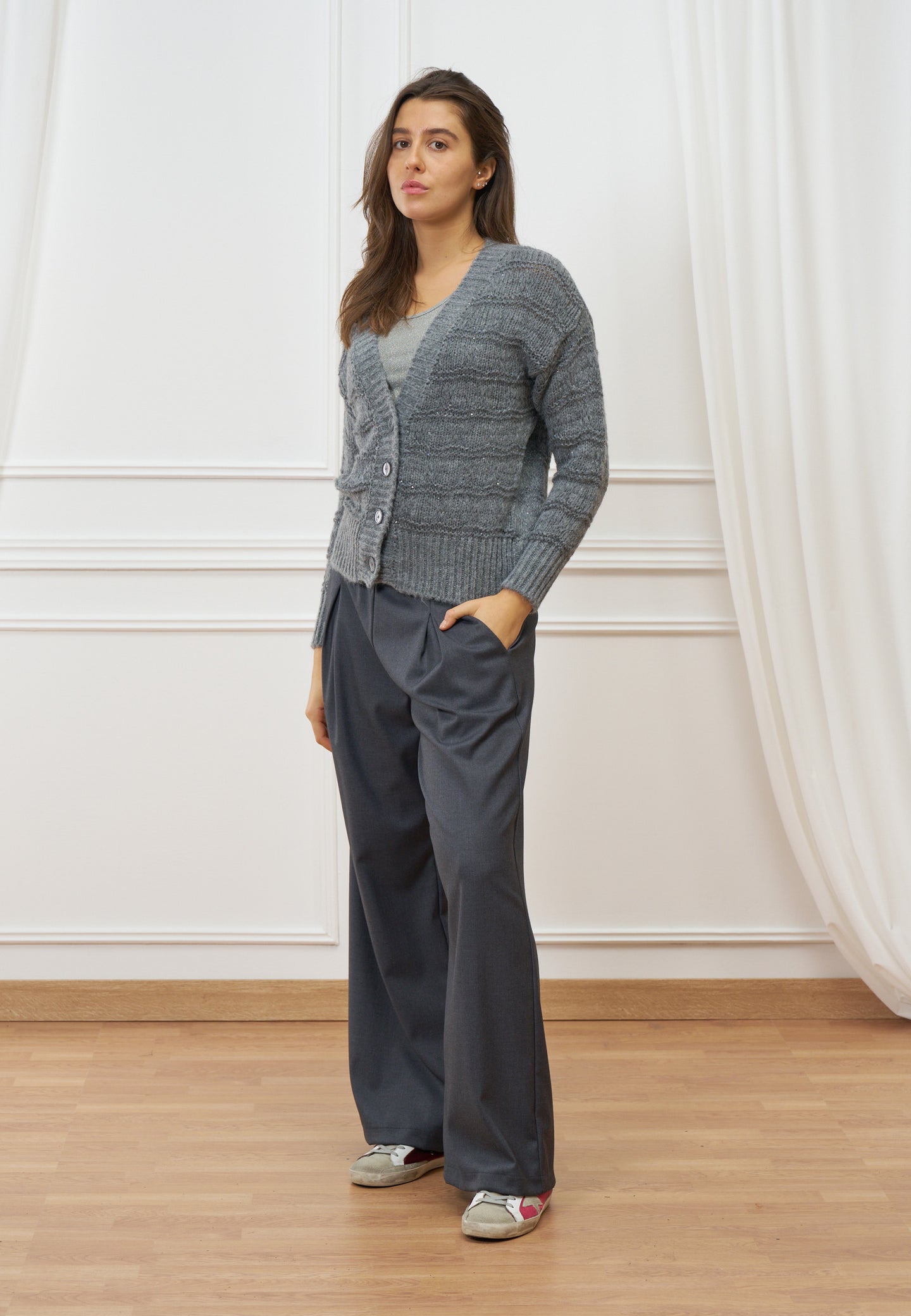 Cardigan lavorato con paillettes