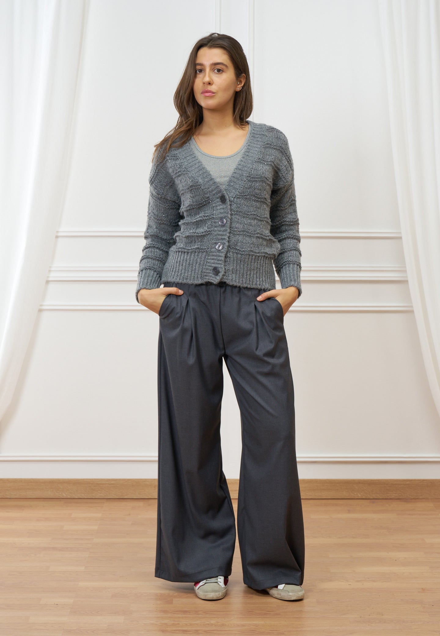 Cardigan lavorato con paillettes