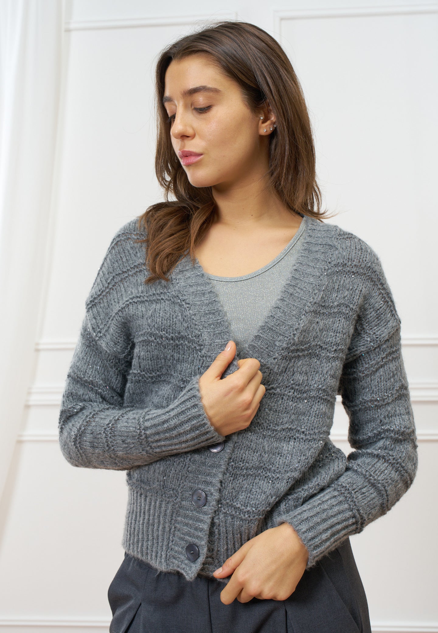 Cardigan lavorato con paillettes