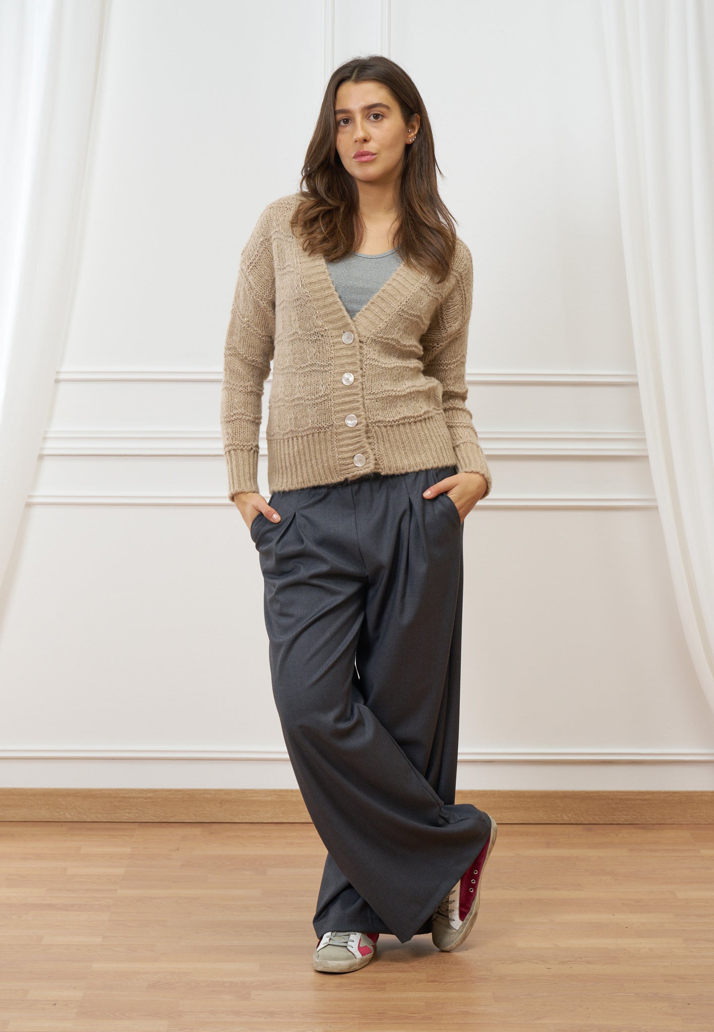 Cardigan lavorato con paillettes