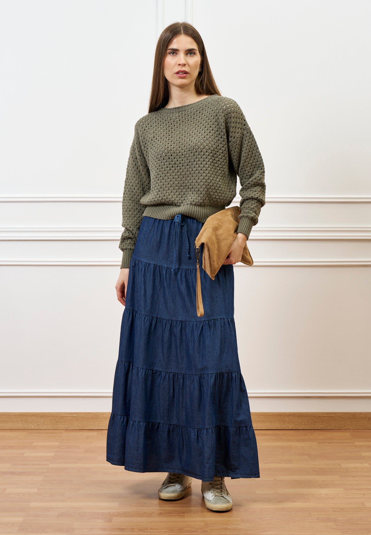 Gonna lunga a balze in chambray - BLU